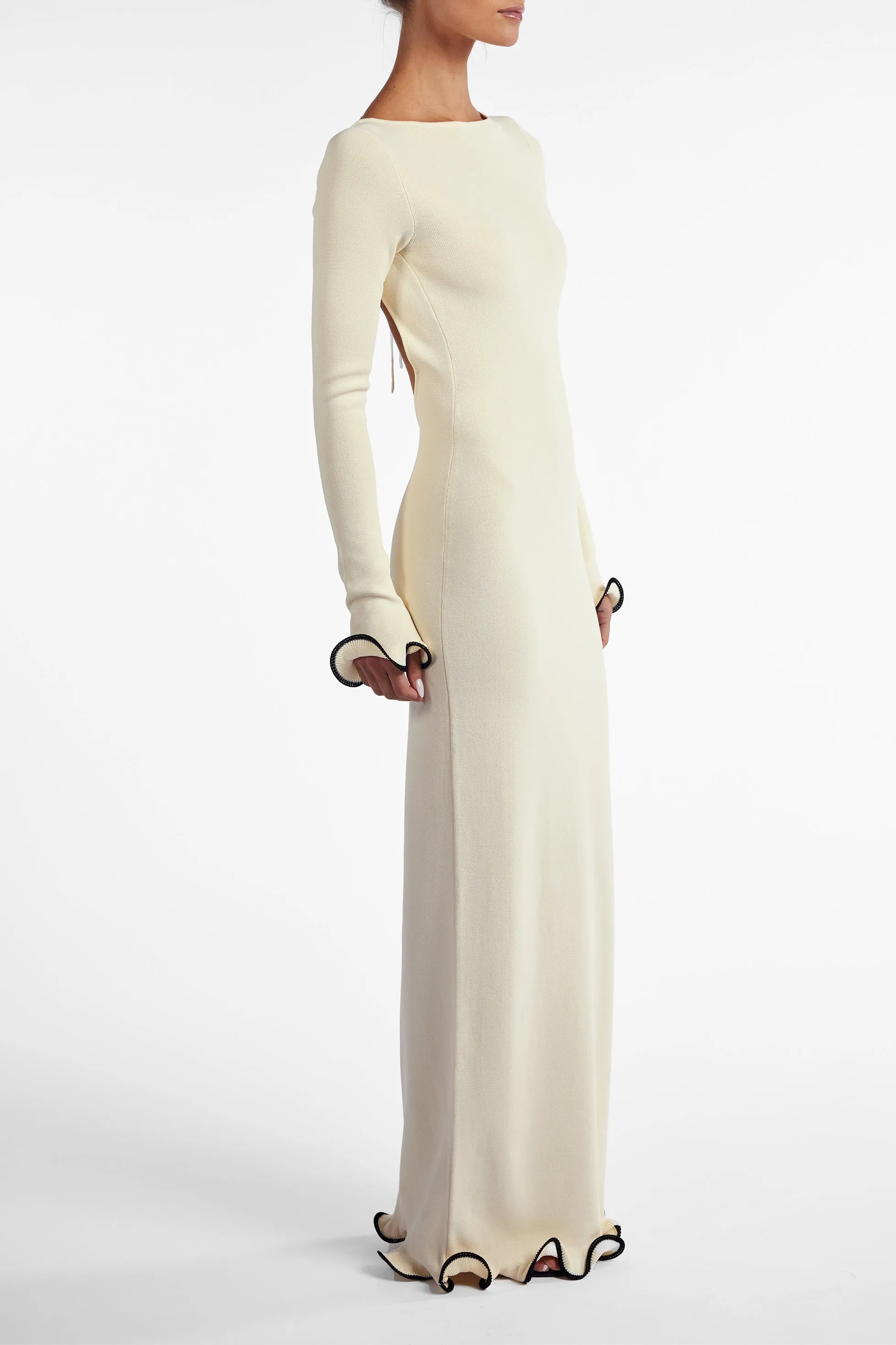 Ruffle Hem Maxi Dress (Cream/Black) sold by SAME product image thumbnail 4