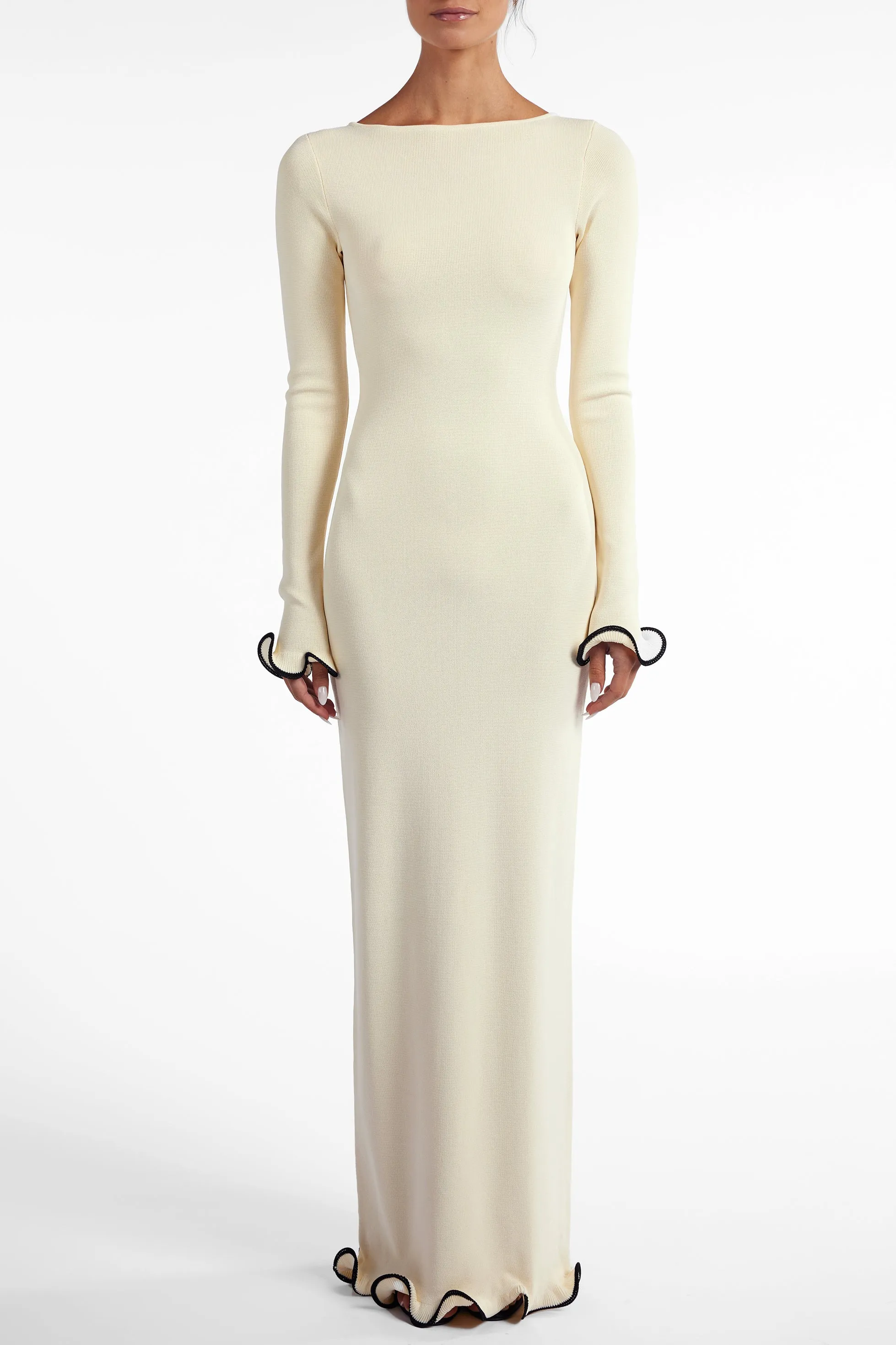 Ruffle Hem Maxi Dress (Cream/Black) sold by SAME product image thumbnail 3