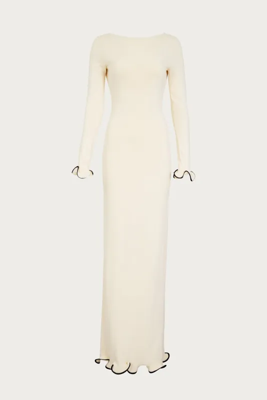 Ruffle Hem Maxi Dress (Cream/Black) sold by SAME