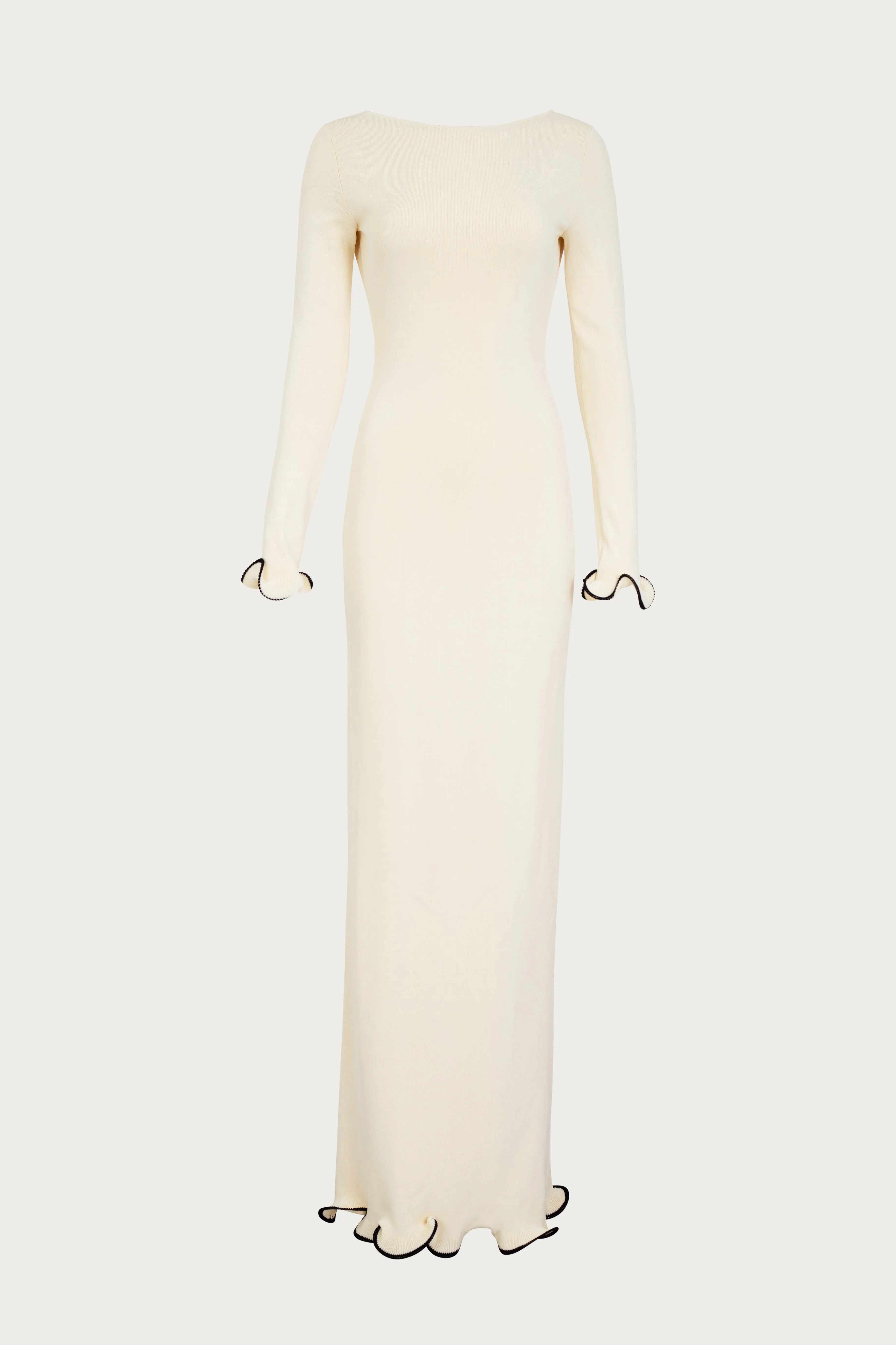 Ruffle Hem Maxi Dress (Cream/Black) sold by SAME