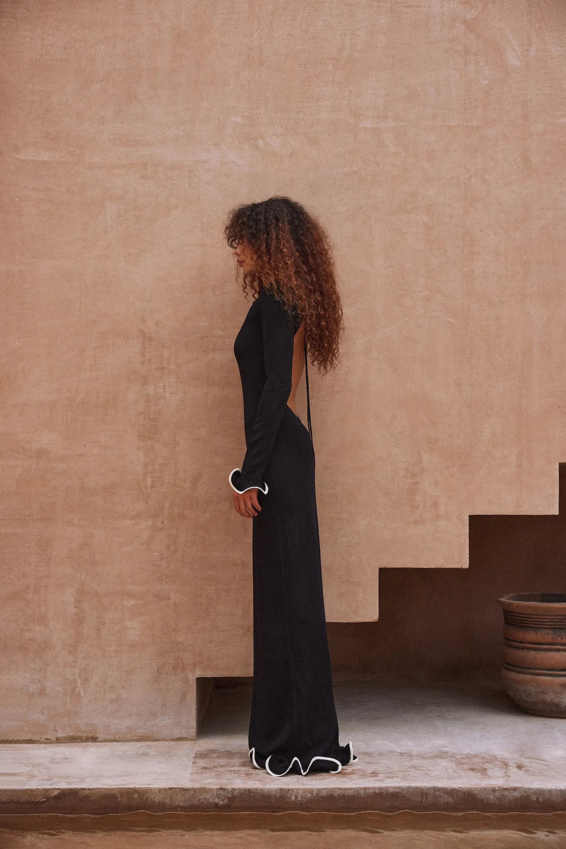 Ruffle Hem Maxi Dress (Black/Cream) sold by SAME product image thumbnail 3