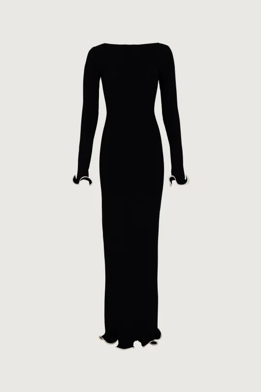 Ruffle Hem Maxi Dress (Black/Cream) sold by SAME