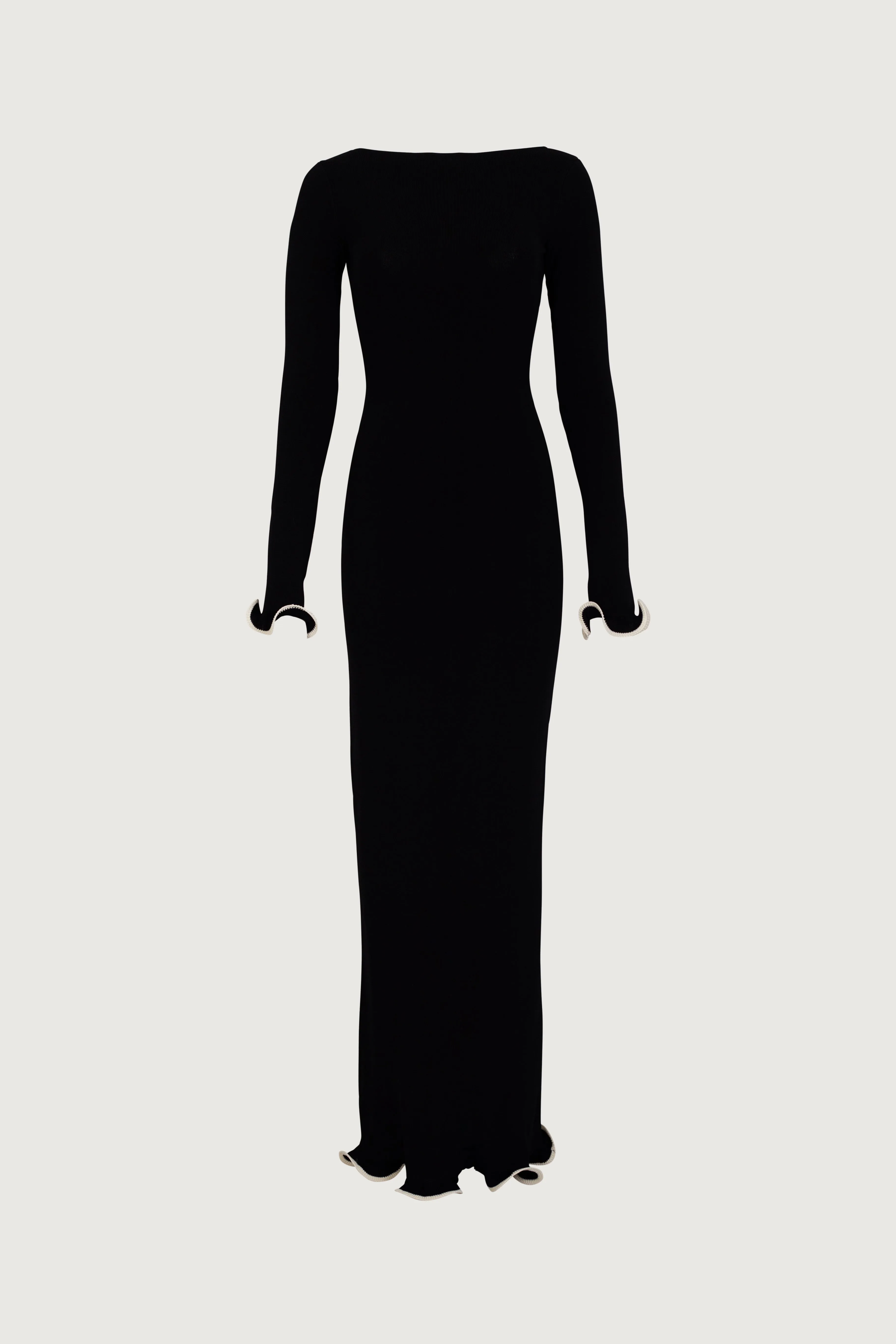 Ruffle Hem Maxi Dress (Black/Cream) sold by SAME