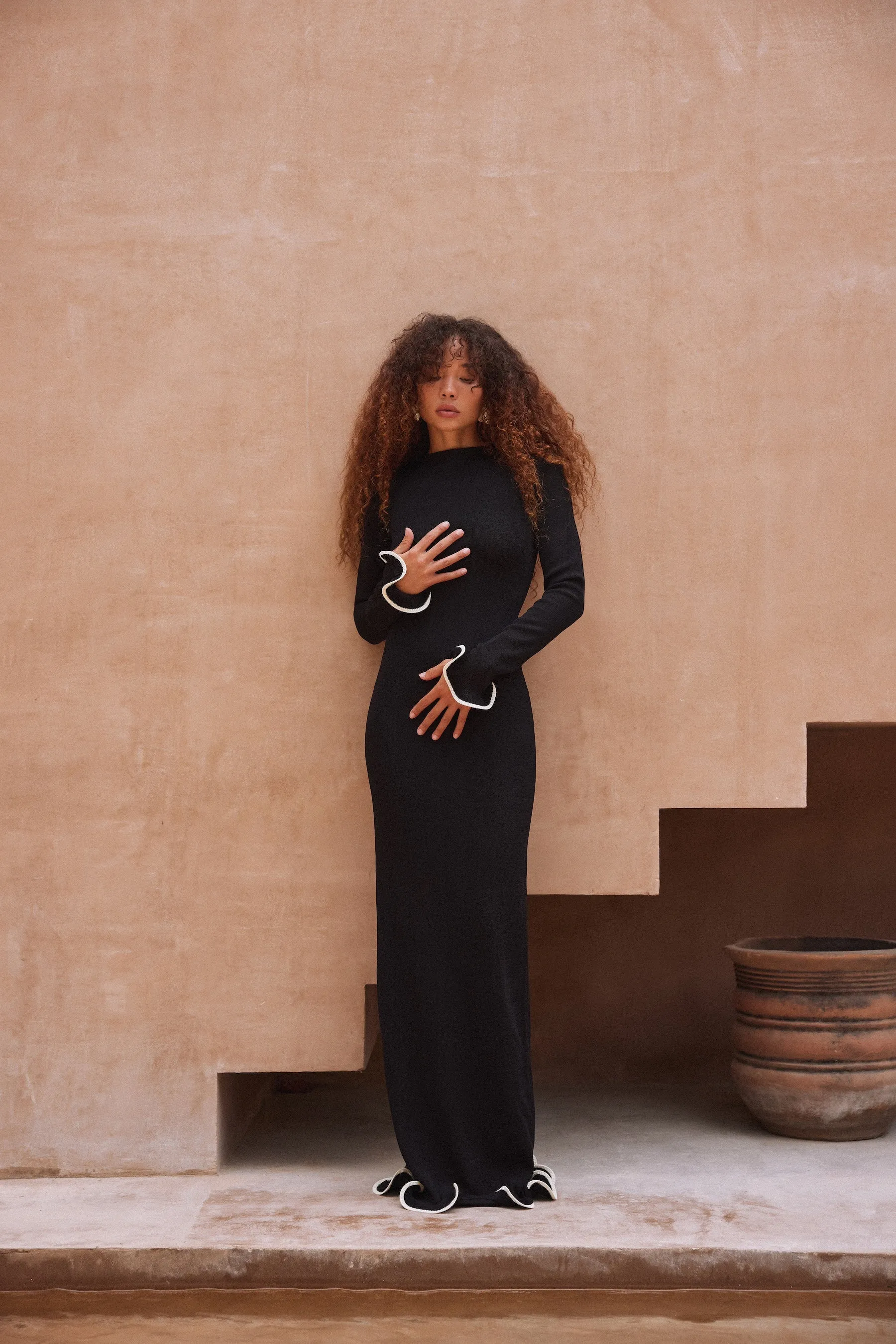 Ruffle Hem Maxi Dress (Black/Cream) sold by SAME product image thumbnail 2