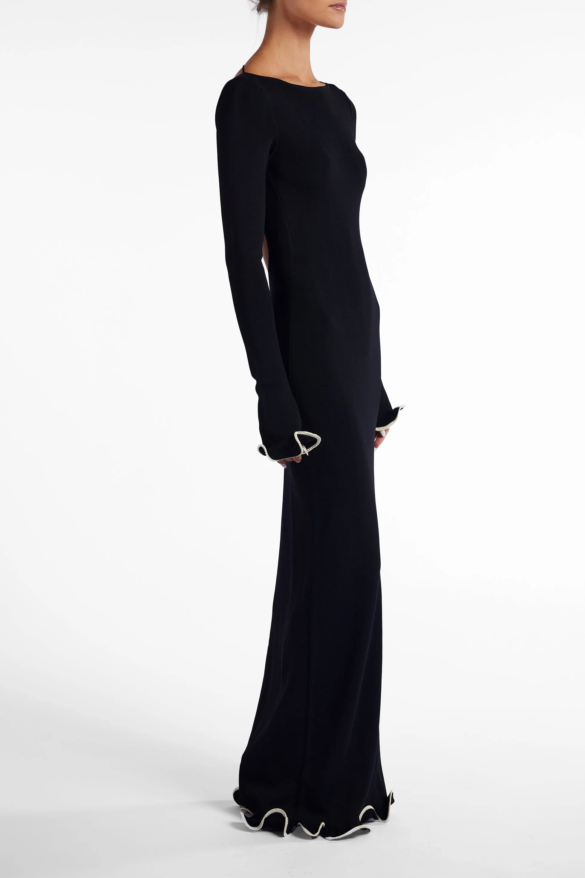 Ruffle Hem Maxi Dress (Black/Cream) sold by SAME product image thumbnail 5