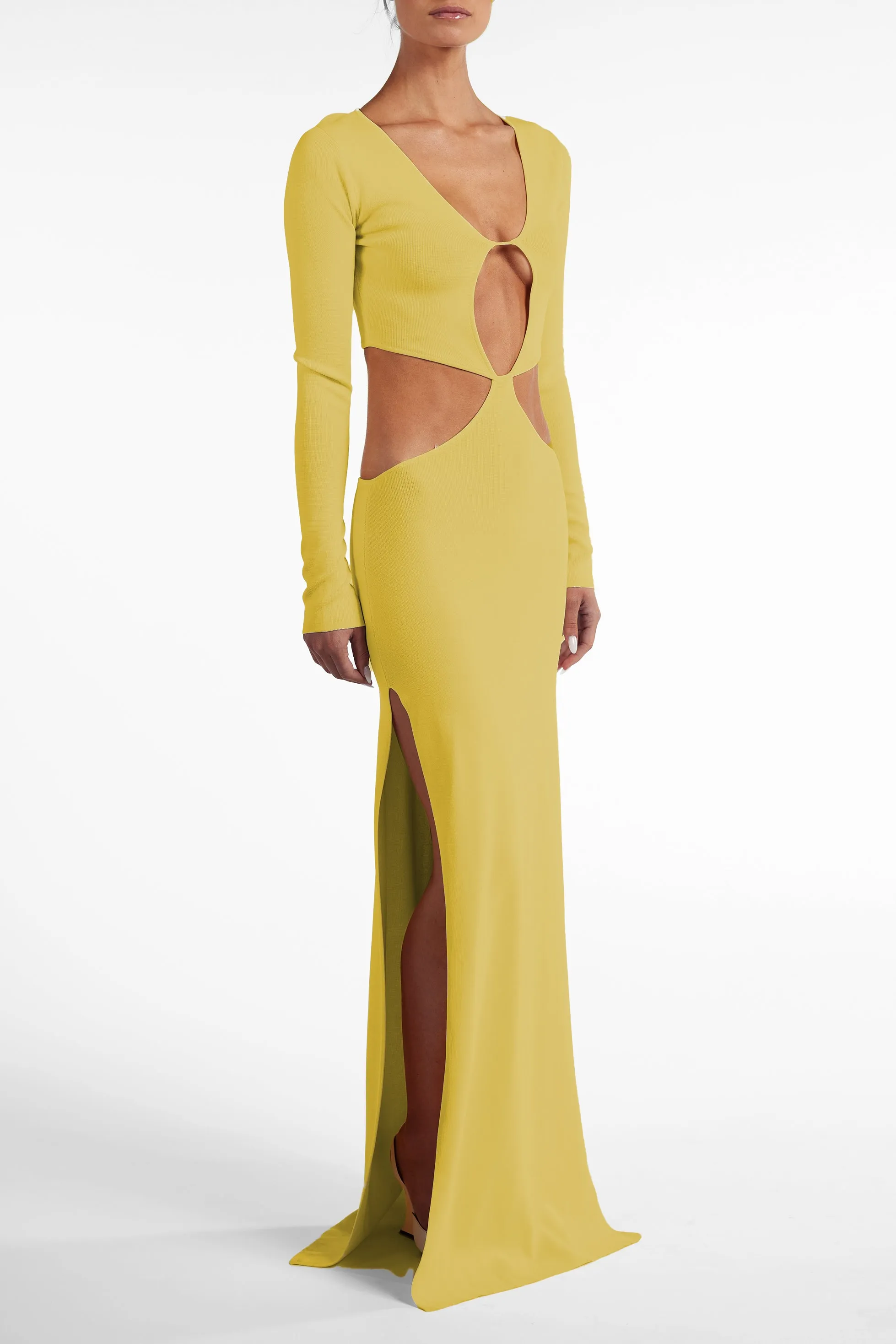 Long Sleeve Cut Out Maxi Dress (Chartreuse) sold by SAME product image thumbnail 4