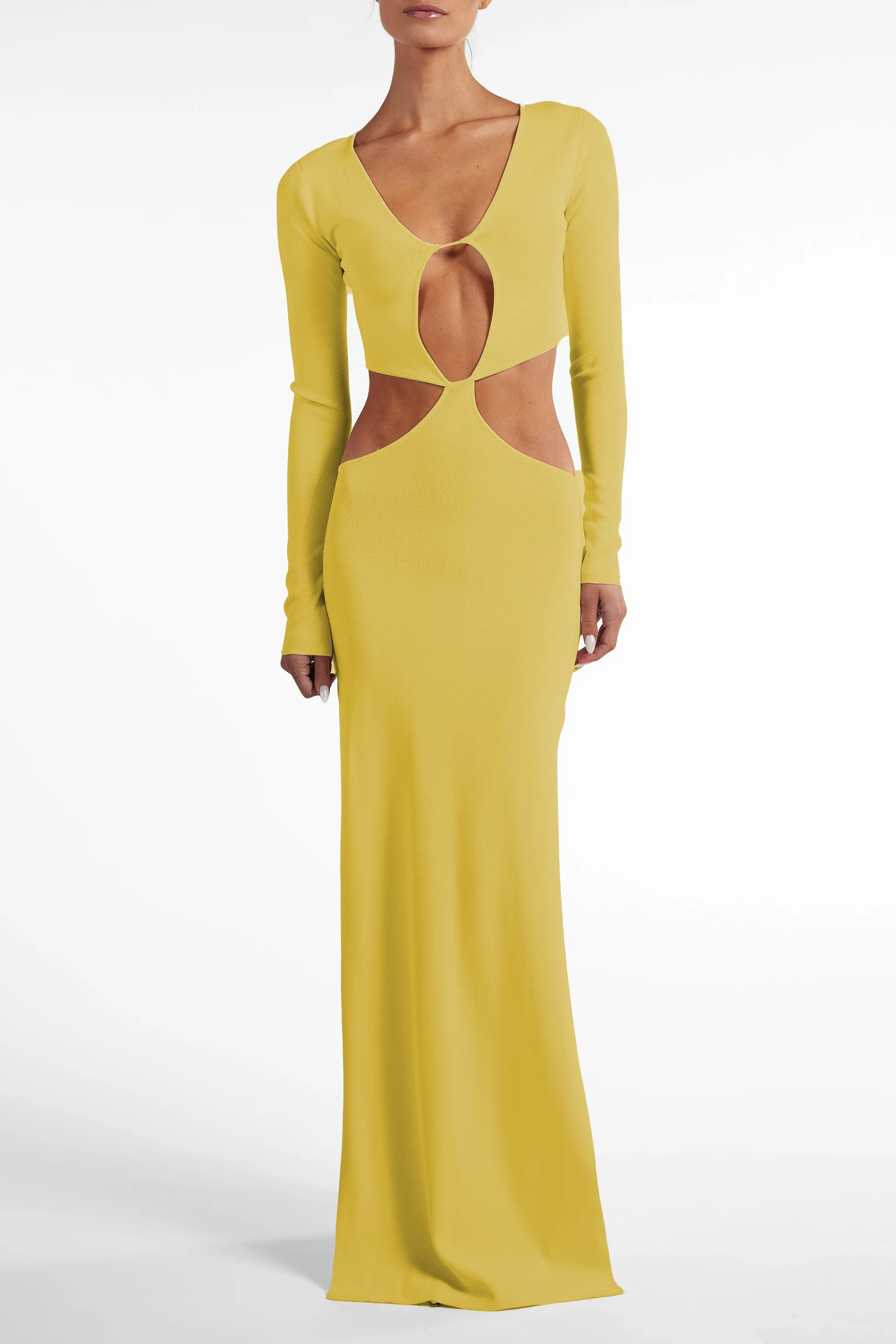 Long Sleeve Cut Out Maxi Dress (Chartreuse) sold by SAME product image thumbnail 3