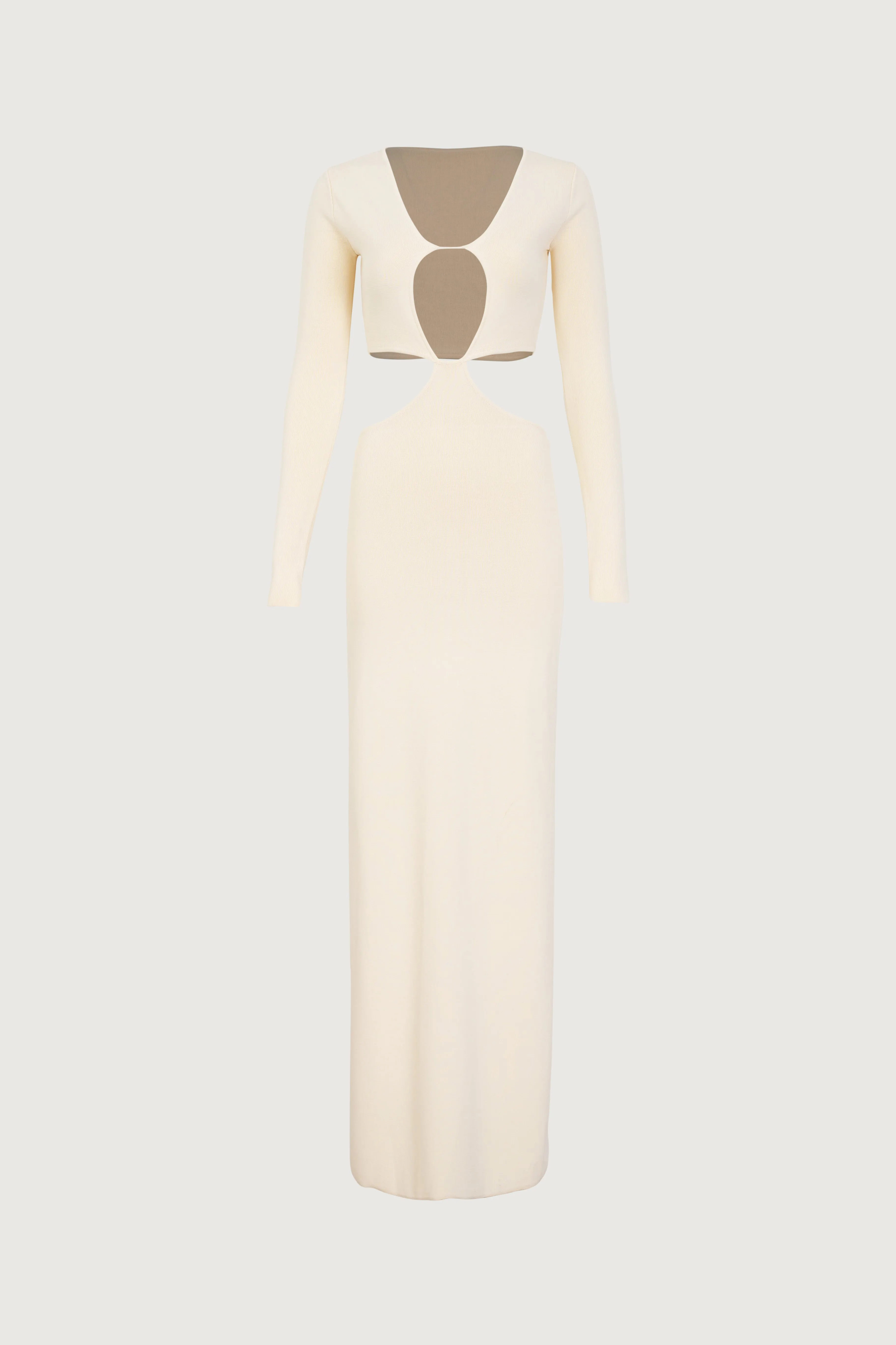 Long Sleeve Cut Out Maxi Dress (Cream) sold by SAME
