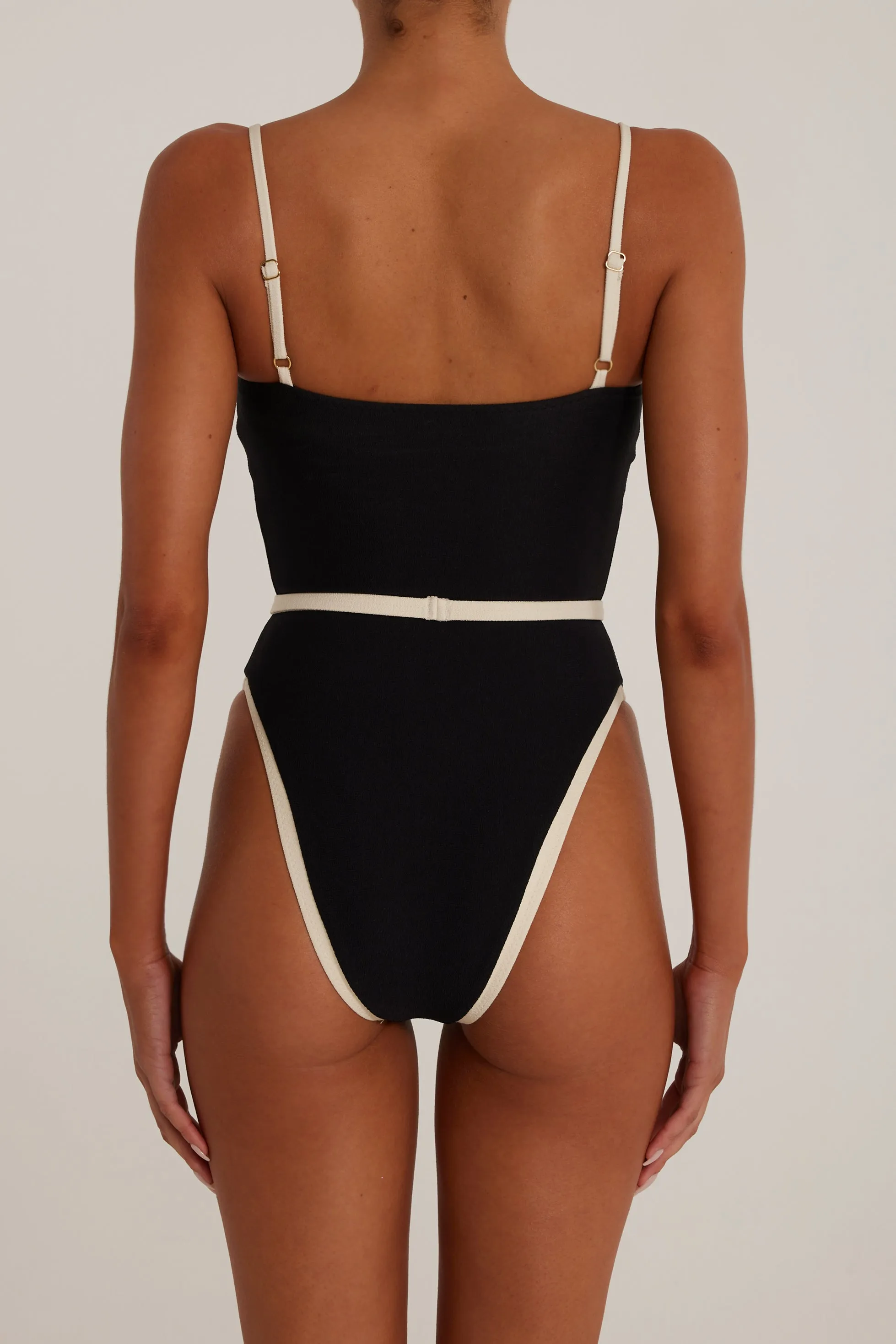 Belted One Piece (Faux Suede Black/Cream) sold by SAME product image thumbnail 4
