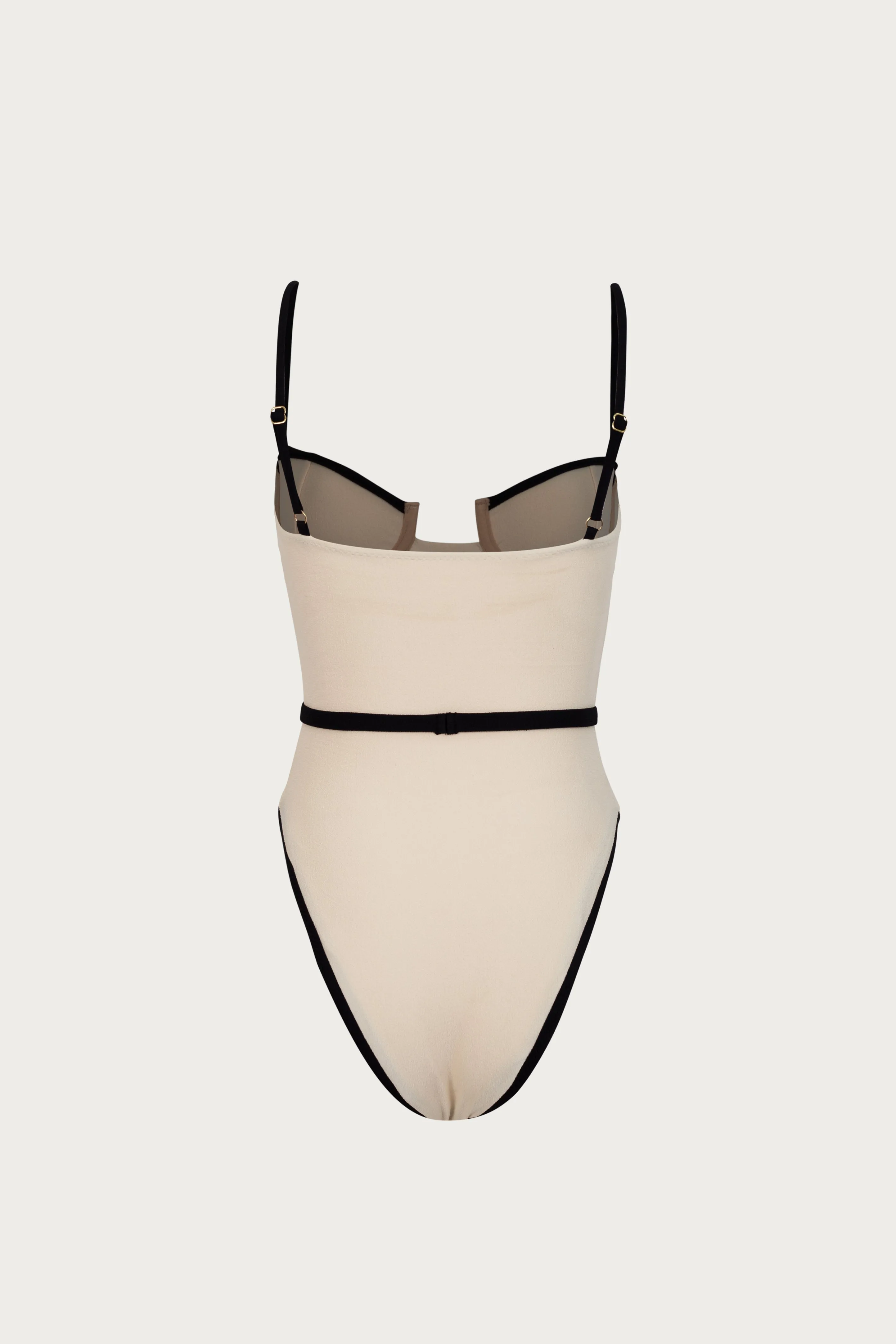 Belted One Piece (Faux Suede Cream/Black) sold by SAME product image thumbnail 5