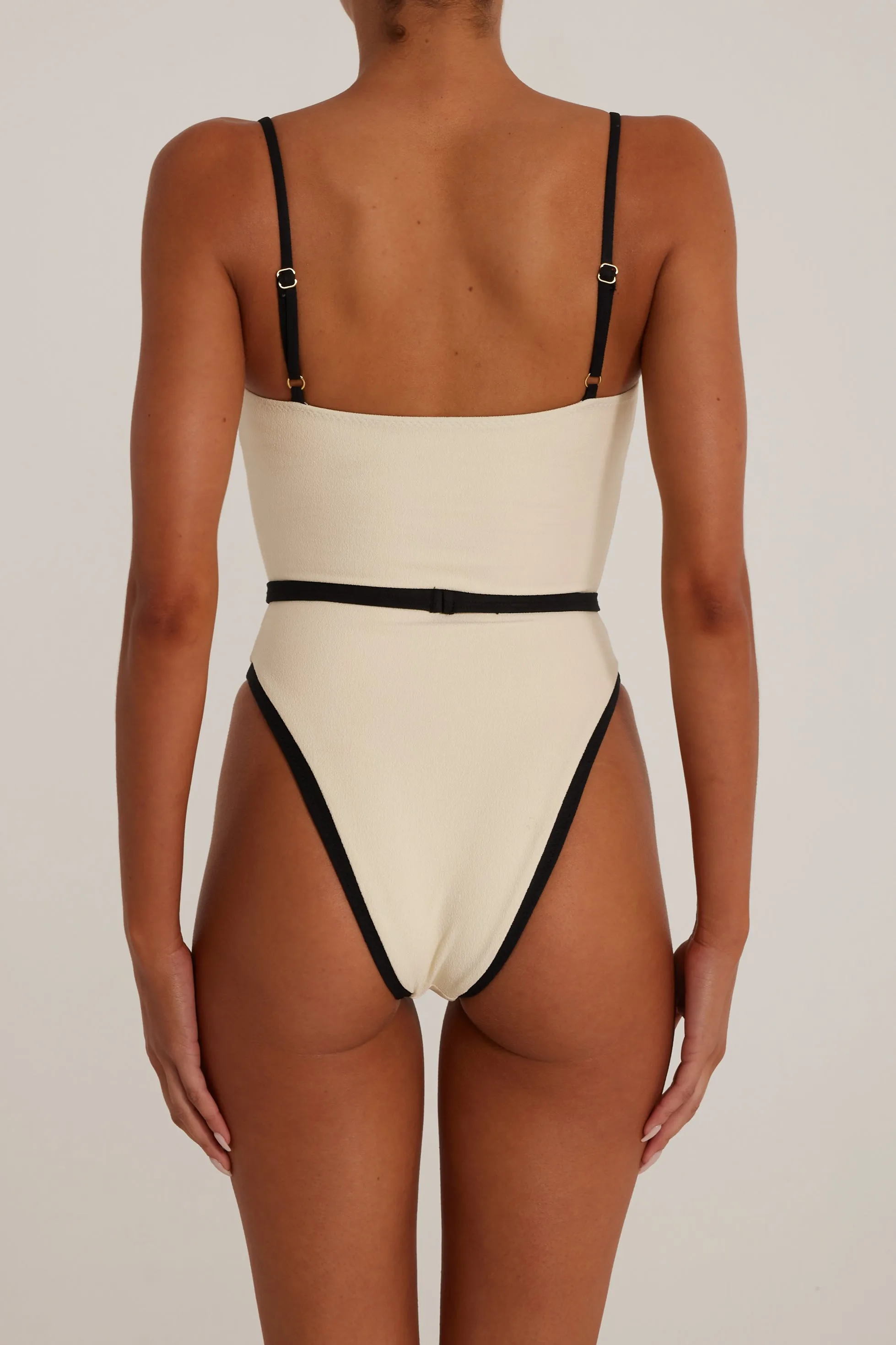 Belted One Piece (Faux Suede Cream/Black) sold by SAME product image thumbnail 4