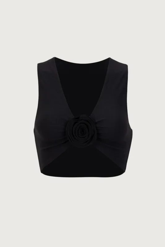 Rosette Tank Top (Faux Suede Black/Black) sold by SAME