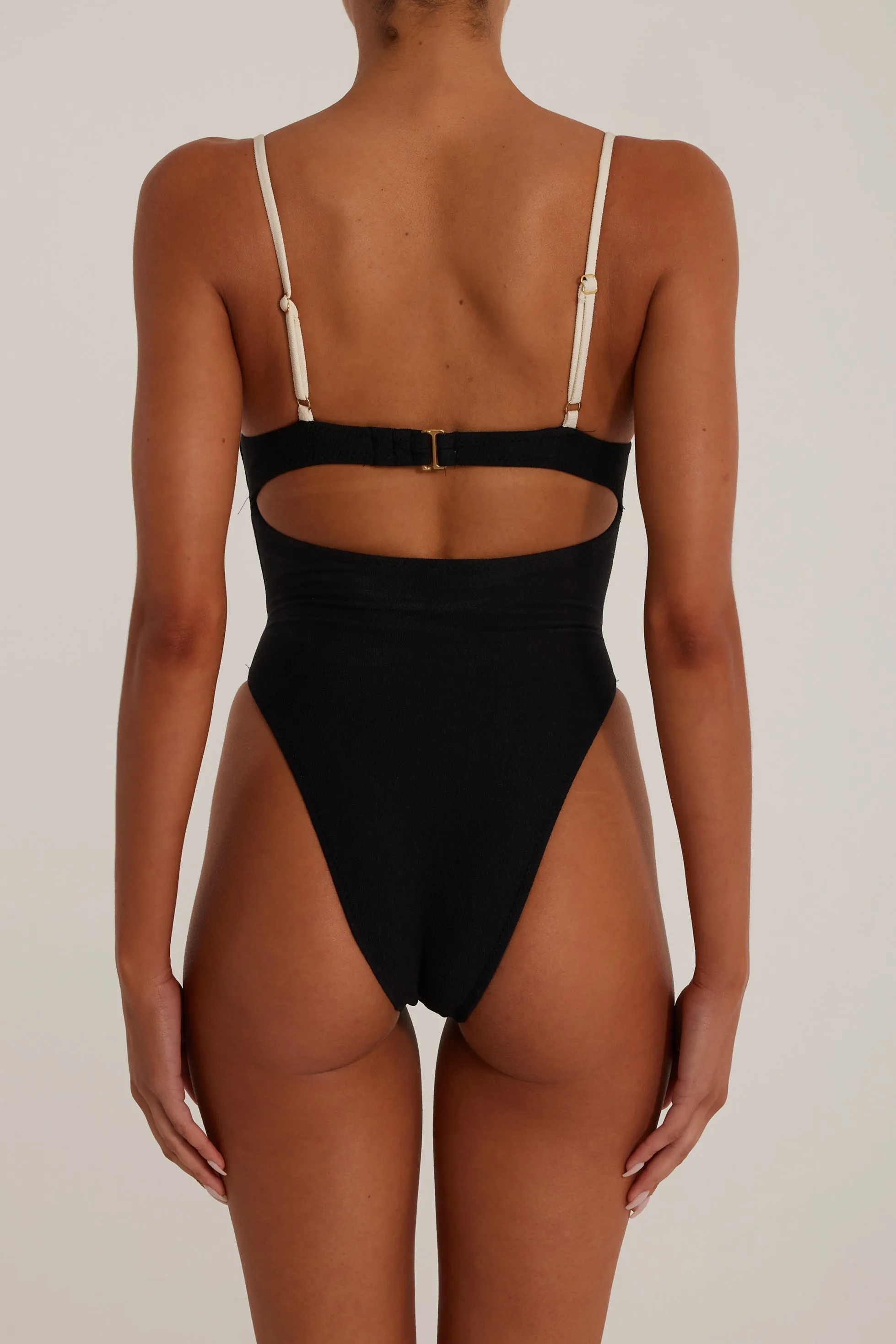 Double Layer Corset One Piece (Faux Suede Black/Cream) sold by SAME product image thumbnail 4