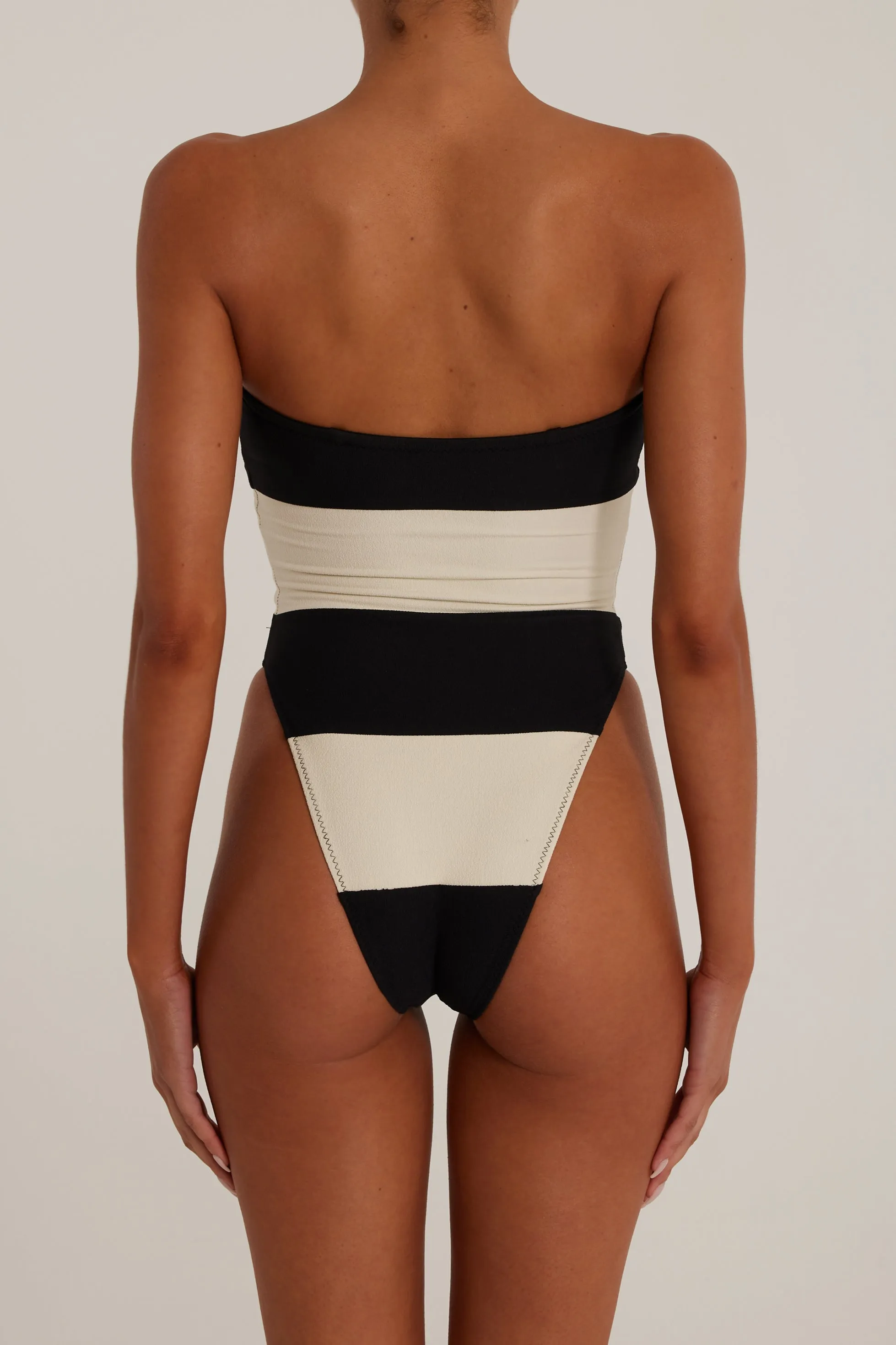 Stripe Strapless One Piece (Faux Suede Black/Cream) sold by SAME product image thumbnail 4
