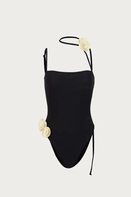 Rosette Choker One Piece (Faux Suede Black/Cream) sold by SAME