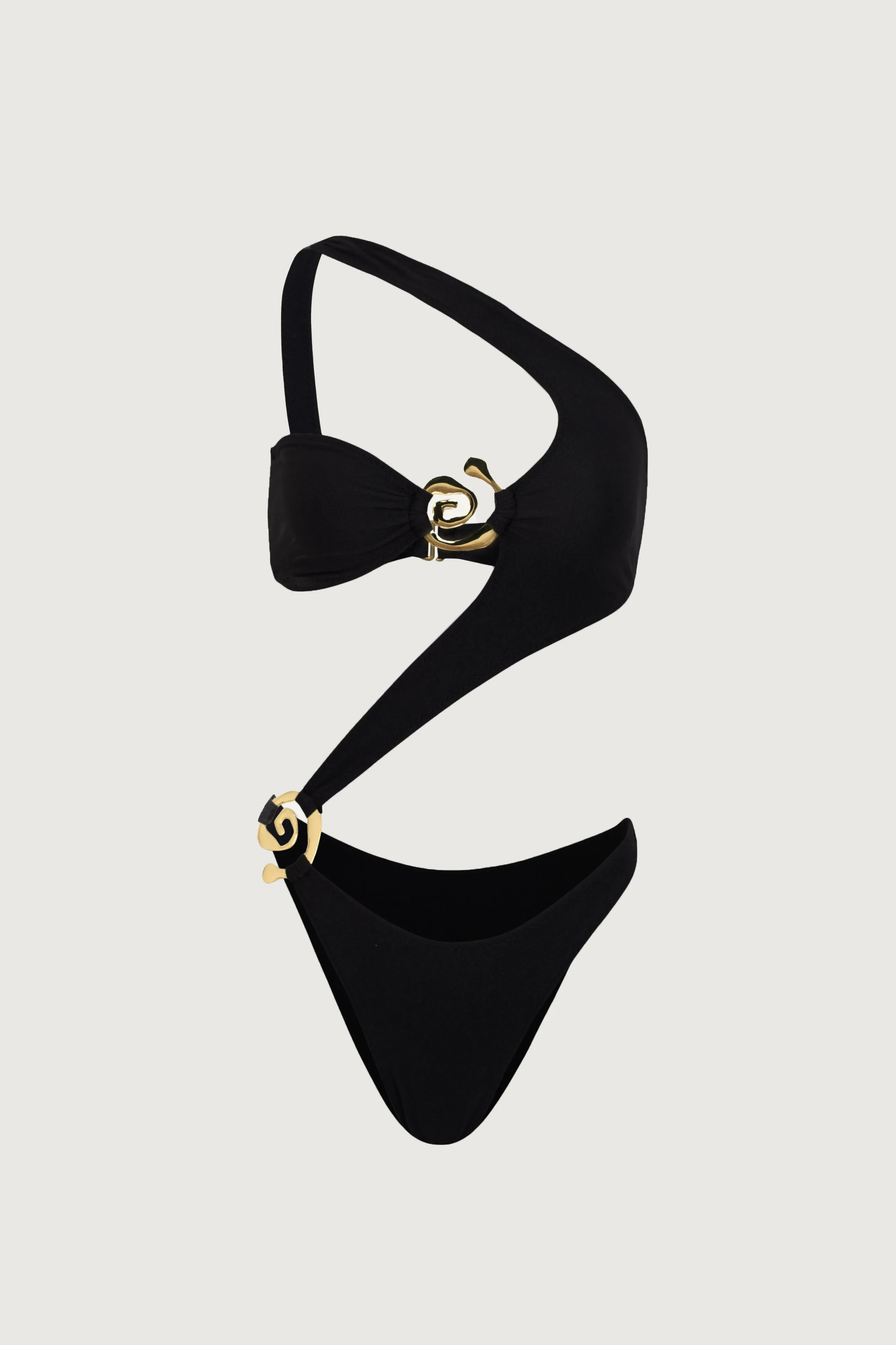 Spiral One Shoulder One Piece (Faux Suede Black) sold by SAME