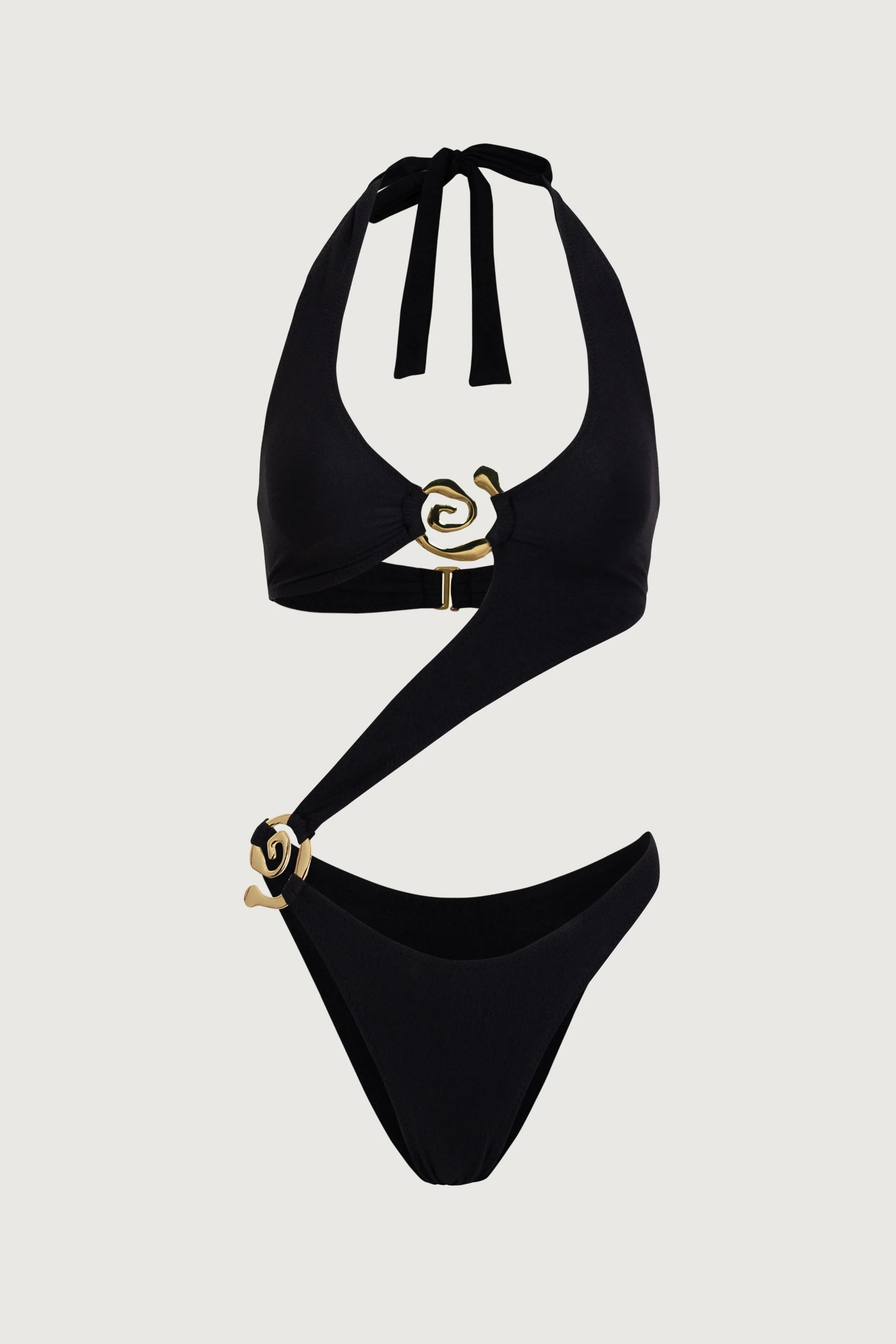 Spiral Halter One Piece (Faux Suede Black) sold by SAME