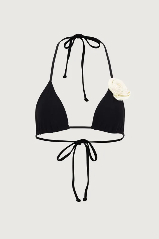 Rosette Triangle Top (Faux Suede Black/Cream) sold by SAME