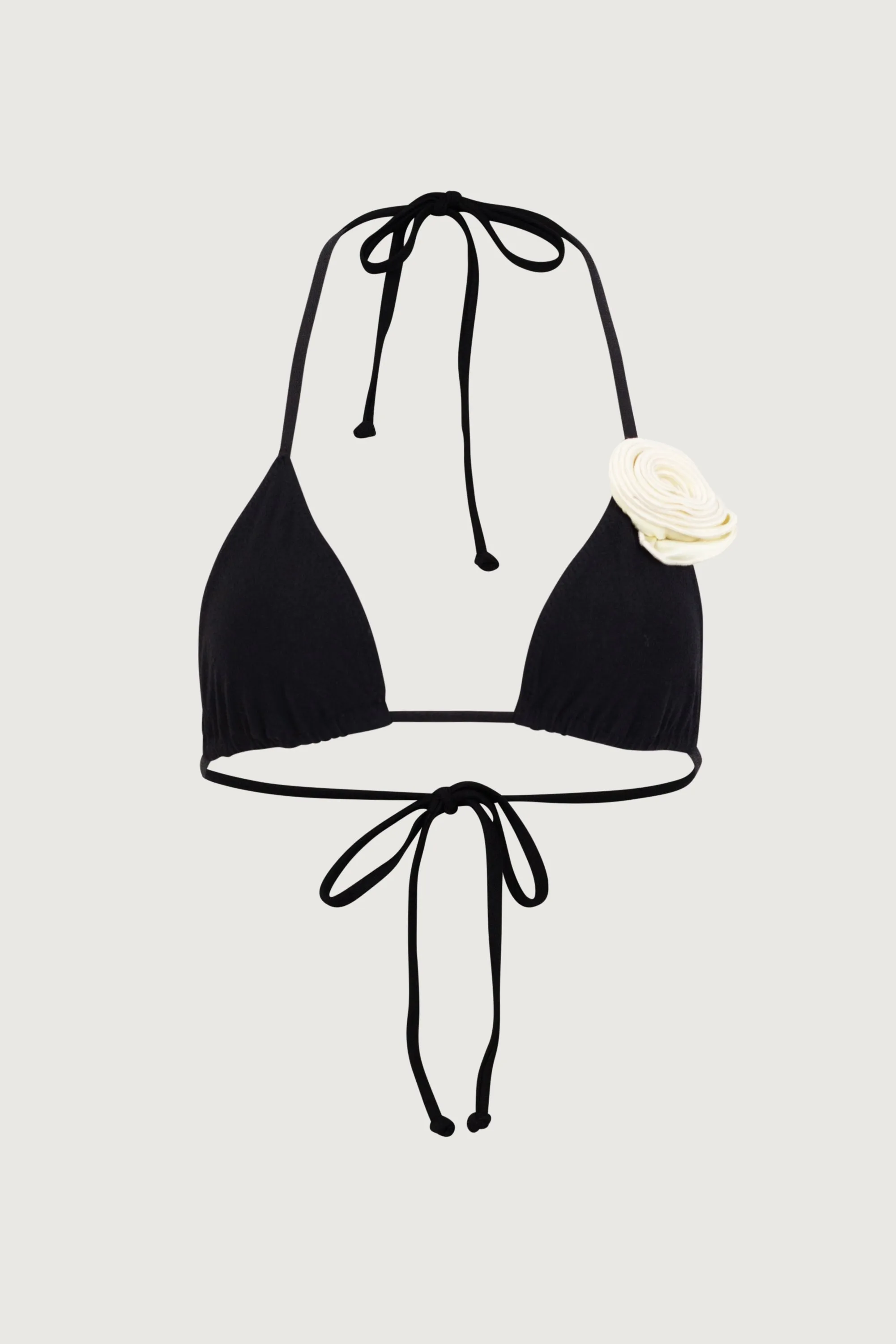 Rosette Triangle Top (Faux Suede Black/Cream) sold by SAME