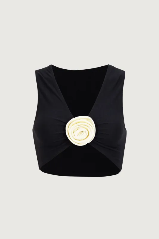 Rosette Tank Top (Faux Suede Black/Cream) sold by SAME