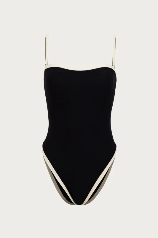 Colorblock One Piece (Faux Suede Black/Cream) sold by SAME