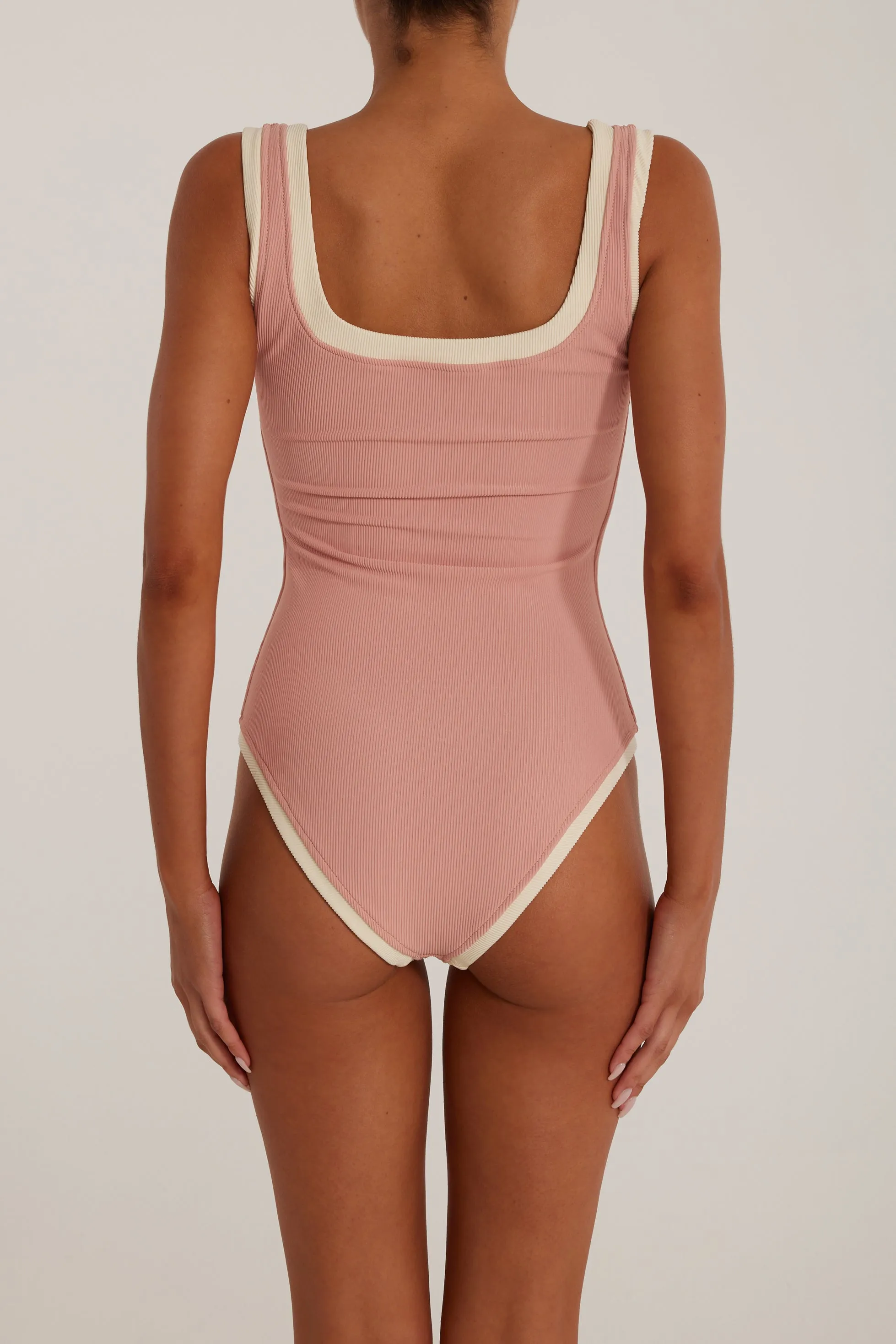 The Grace Tank One Piece (Ribbed Blush/Cream) sold by SAME product image thumbnail 4
