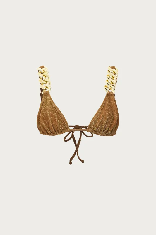 Gold Chain Triangle Top (Mocha Shimmer Lurex) sold by SAME