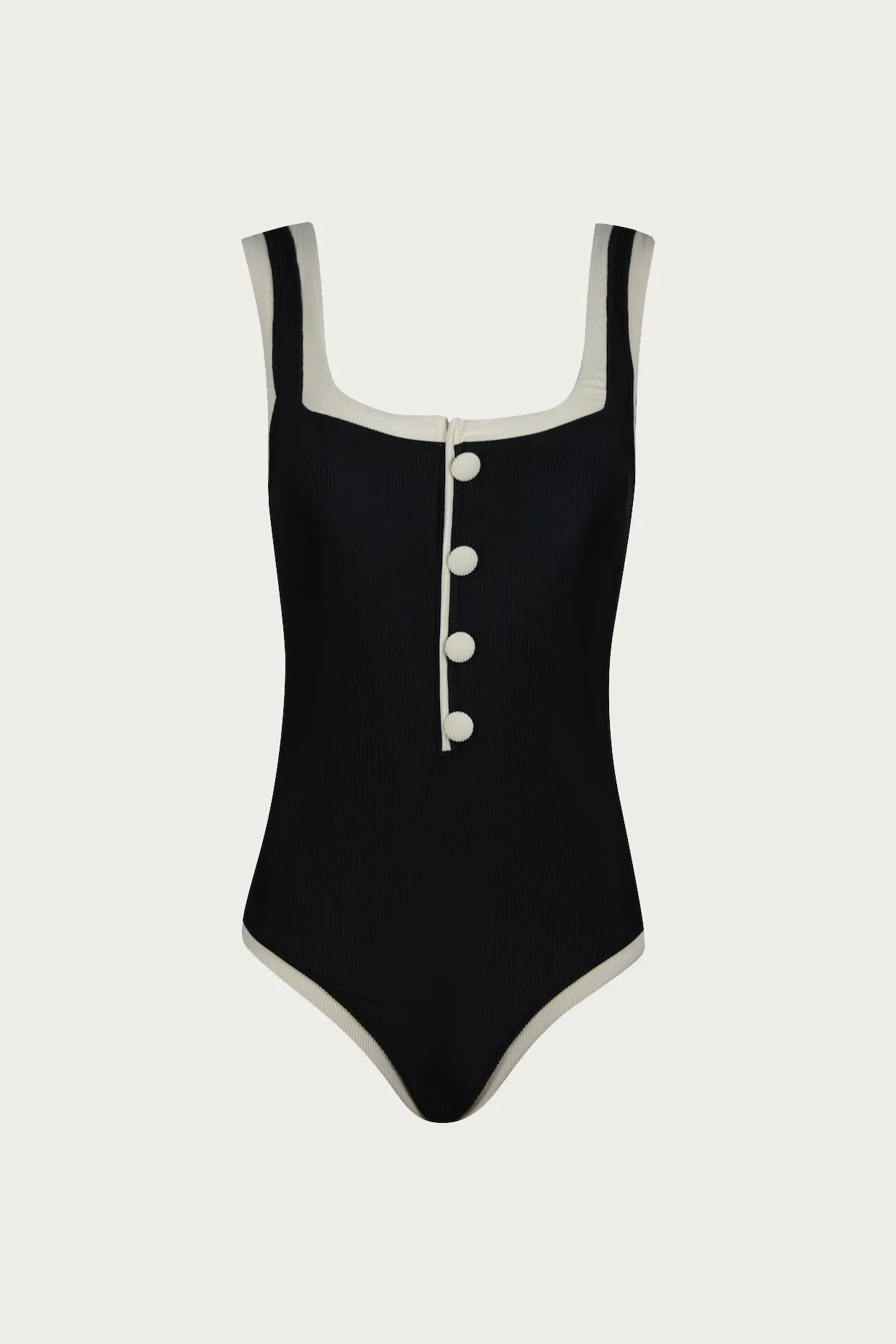 The Grace Tank One Piece (Ribbed Black/Cream) sold by SAME