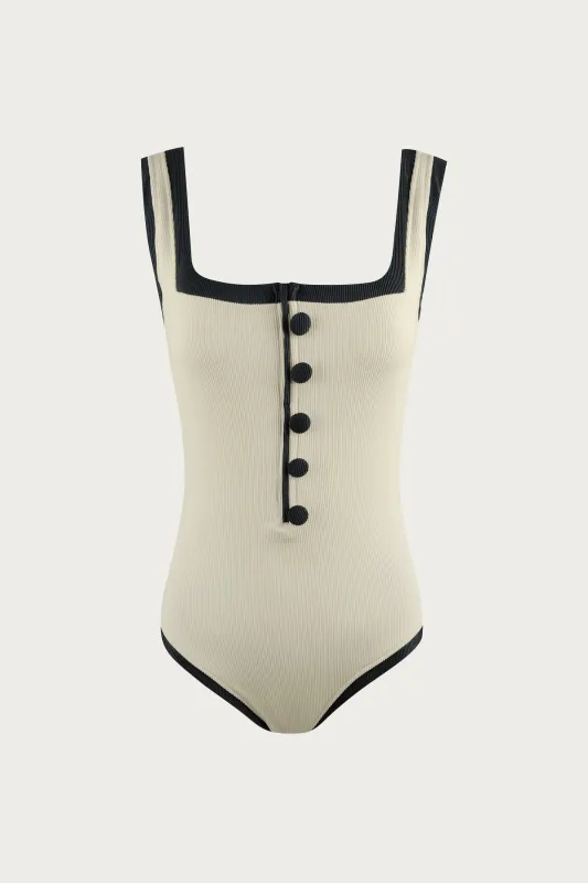 The Grace Tank One Piece (Ribbed Cream/Black) sold by SAME