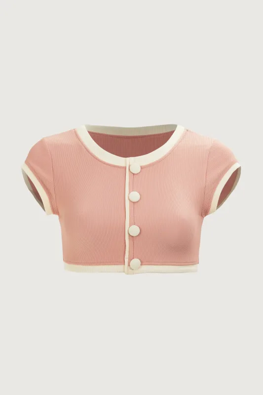 The Grace Top (Ribbed Blush/Cream) sold by SAME