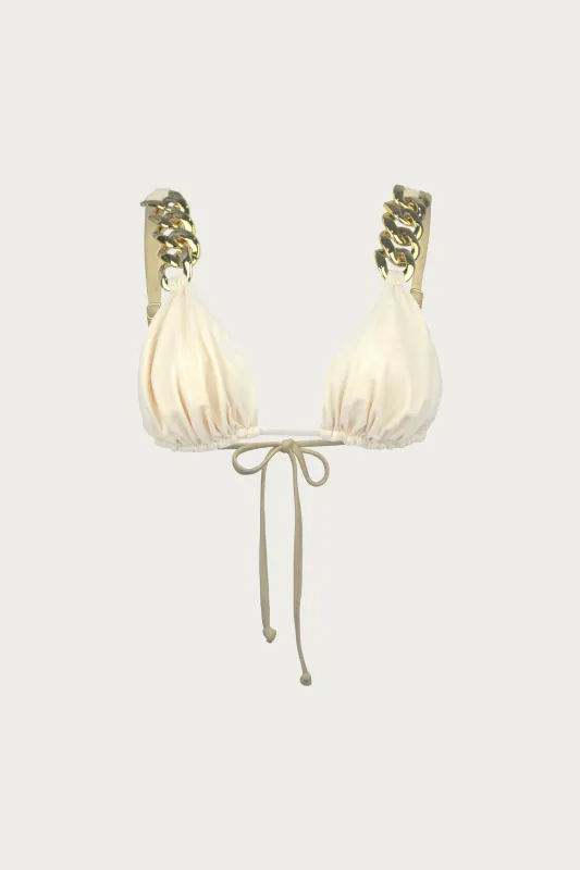 Gold Chain Triangle (Faux Suede Cream) sold by SAME