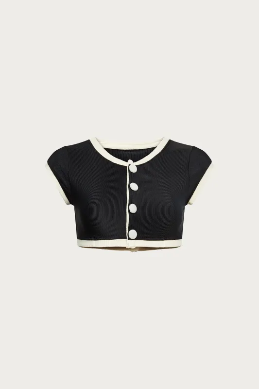 The Grace Top (Ribbed Black/Cream) sold by SAME