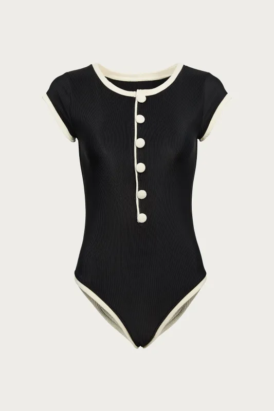 The Grace One Piece (Ribbed Black/Cream) sold by SAME