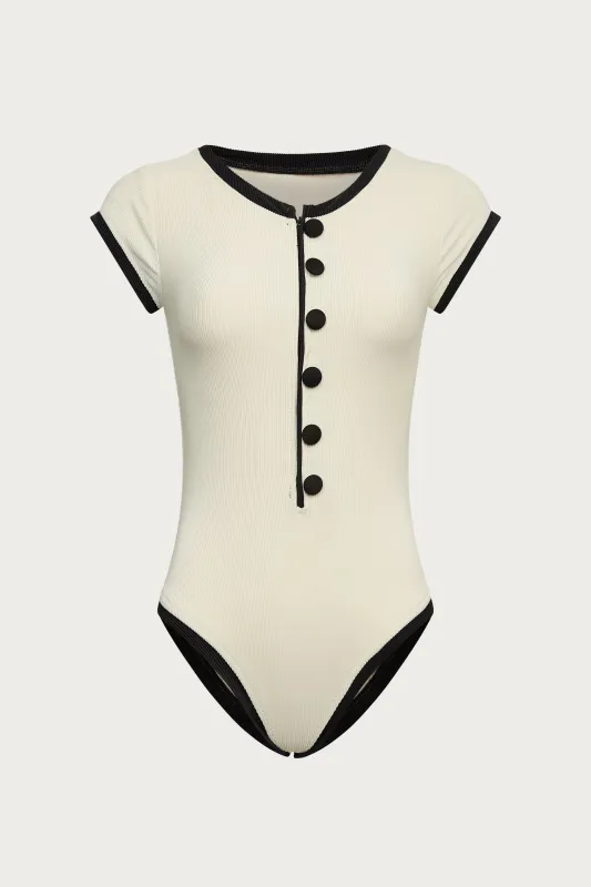 The Grace One Piece (Ribbed Cream/Black) sold by SAME
