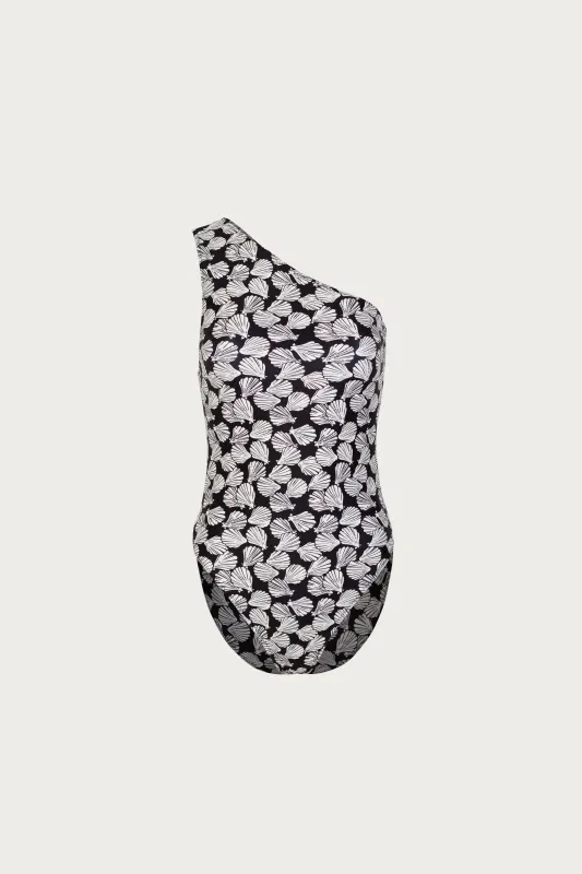 One Shoulder One Piece (Palm Beach Shell Black/Cream) sold by SAME