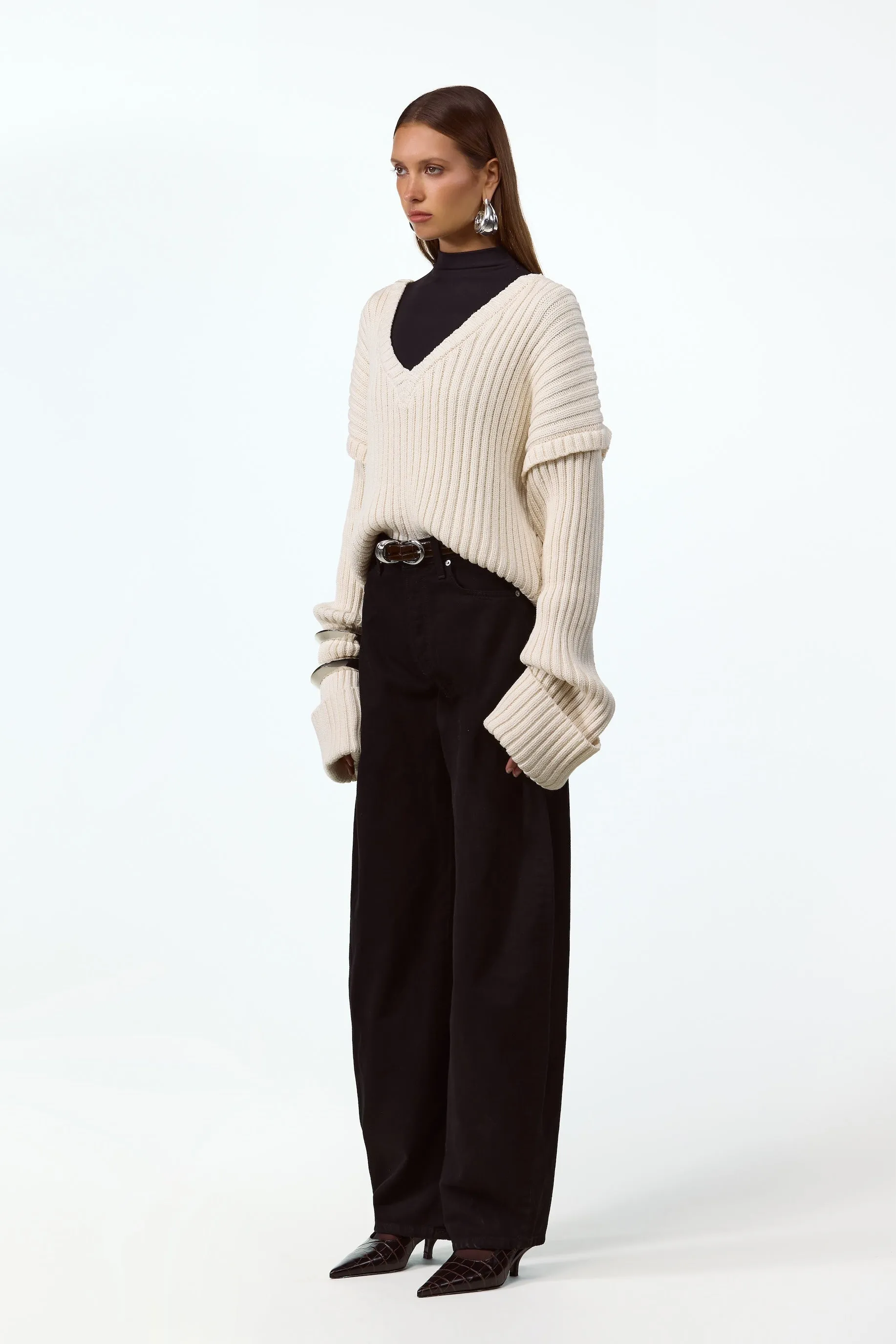 Oversized V Neck Sweater (Cream) sold by SAME product image thumbnail 4