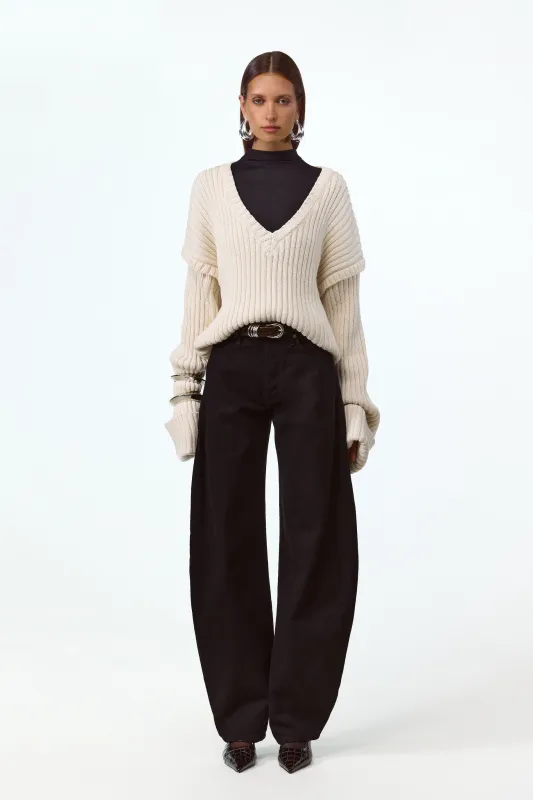 Oversized V Neck Sweater (Cream) sold by SAME