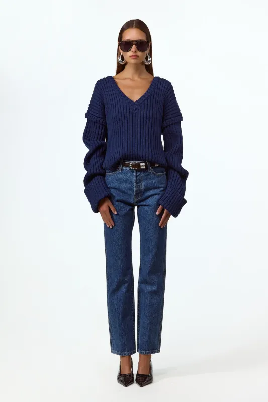Oversized V Neck Sweater (Navy) sold by SAME
