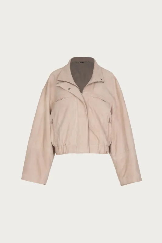 The Suede Bomber Jacket (Taupe) sold by SAME