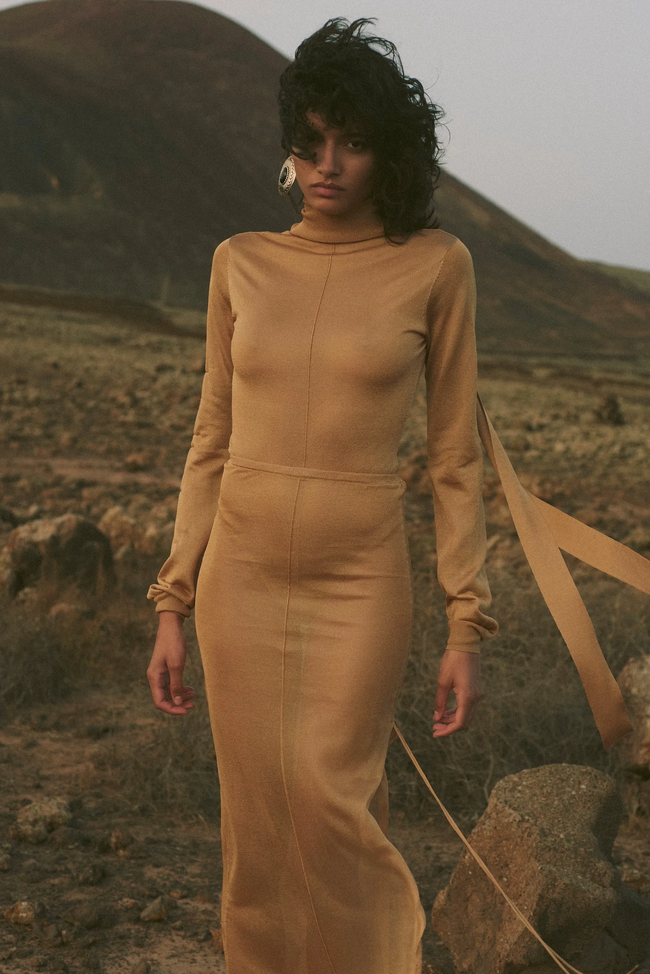 Ruched Knit Maxi Skirt (Gold) sold by SAME product image thumbnail 4