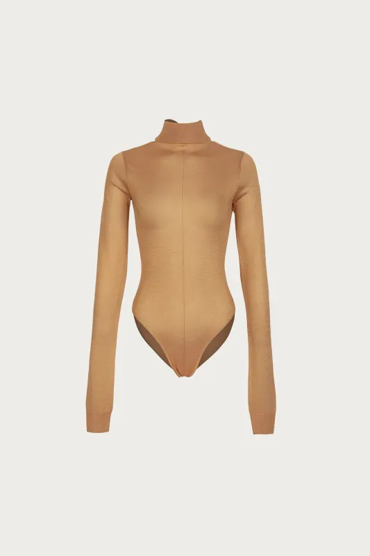 Open Back Knit Bodysuit (Gold) sold by SAME