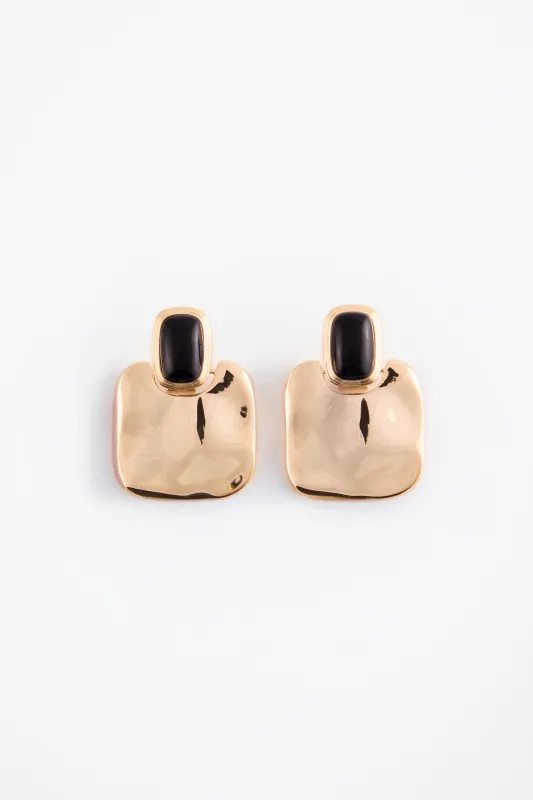 Stone Drop Earring (Gold/Black) sold by SAME