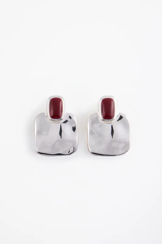Stone Drop Earring (Silver/Oxblood) sold by SAME