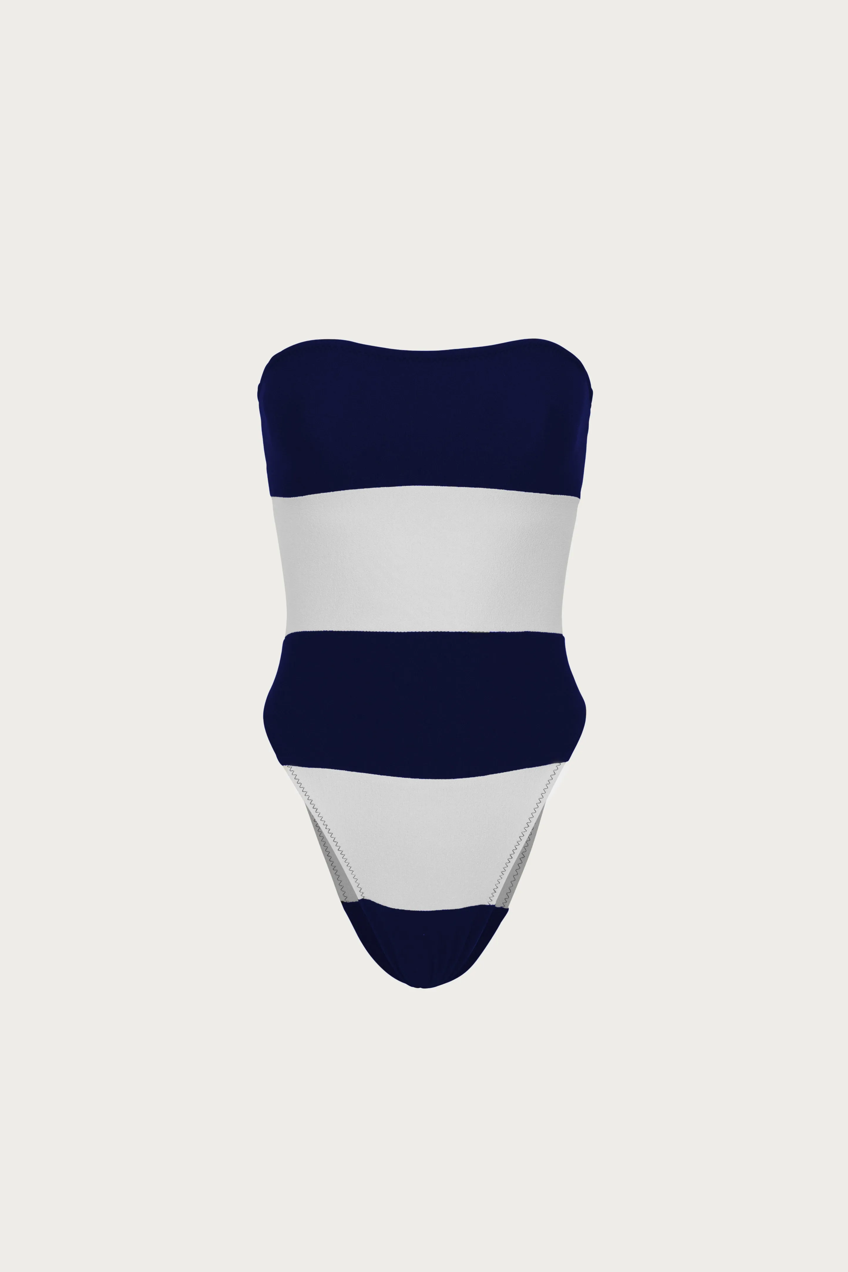 Stripe Strapless One Piece (Faux Suede Navy/White) sold by SAME
