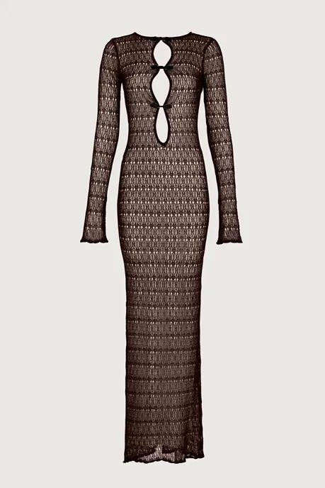 Keyhole Crochet Dress (Chocolate Brown/Black) sold by SAME