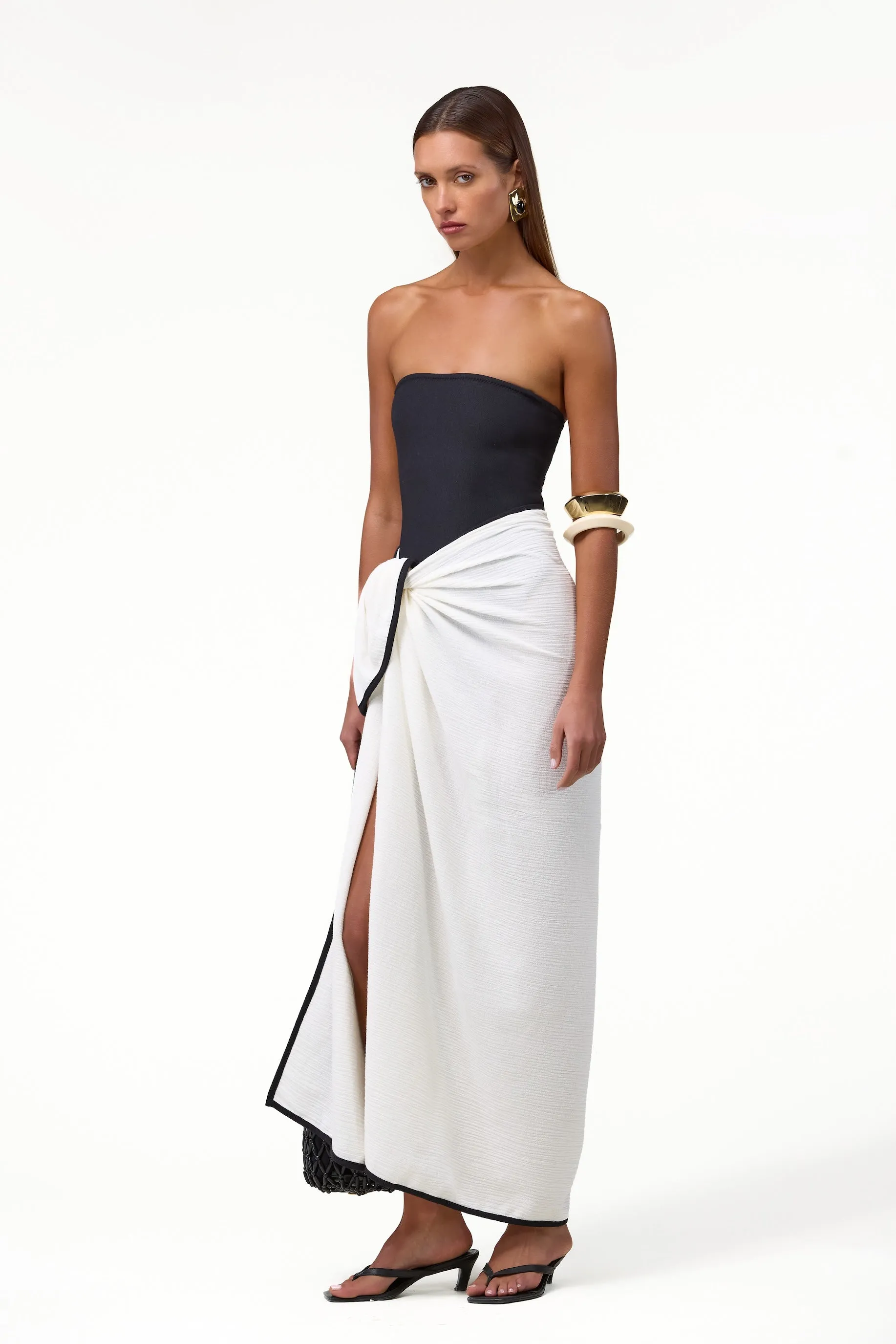 Colorblock Linen Sarong (Cream/Black) sold by SAME product image thumbnail 2