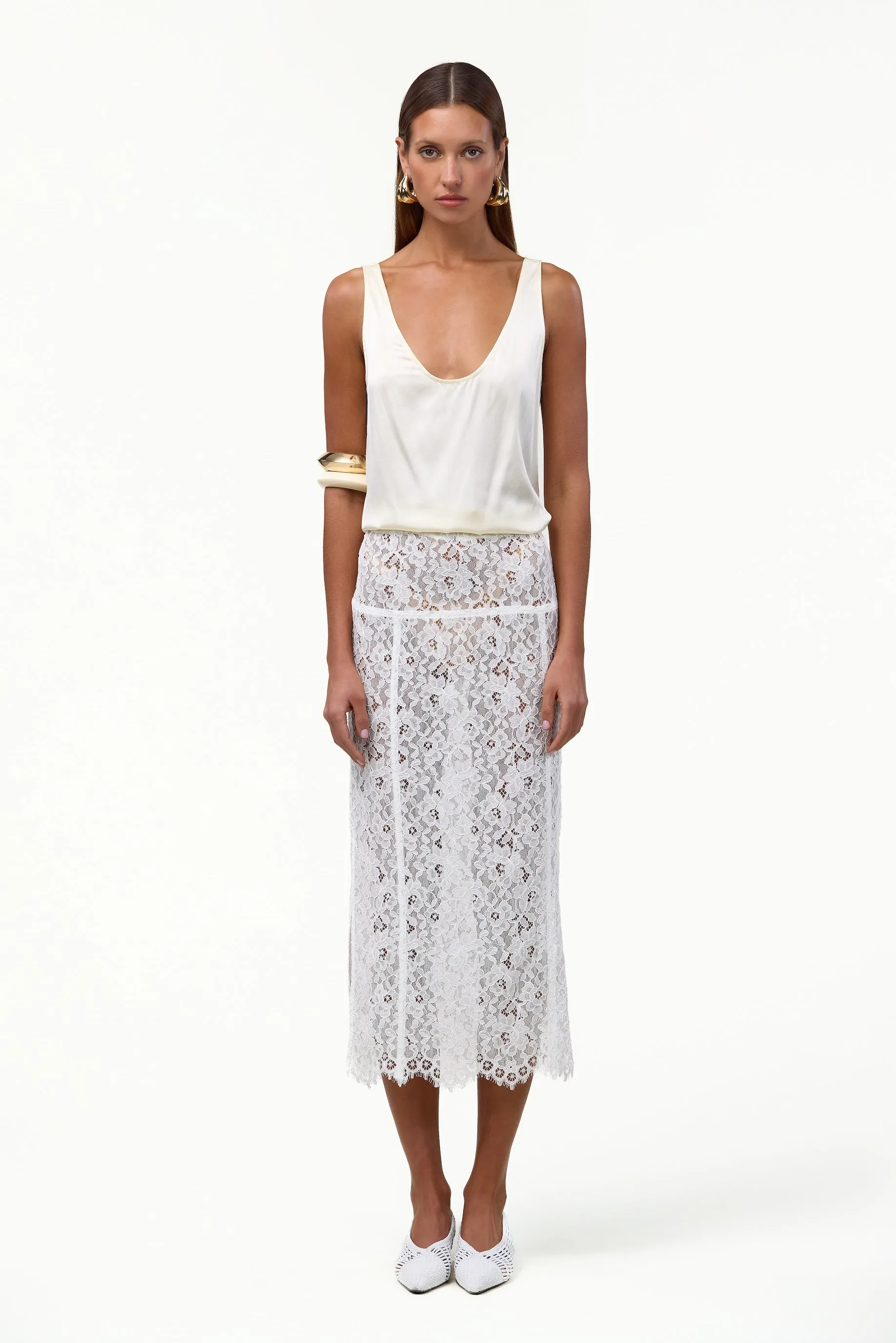 Lace Midi Skirt (White) sold by SAME