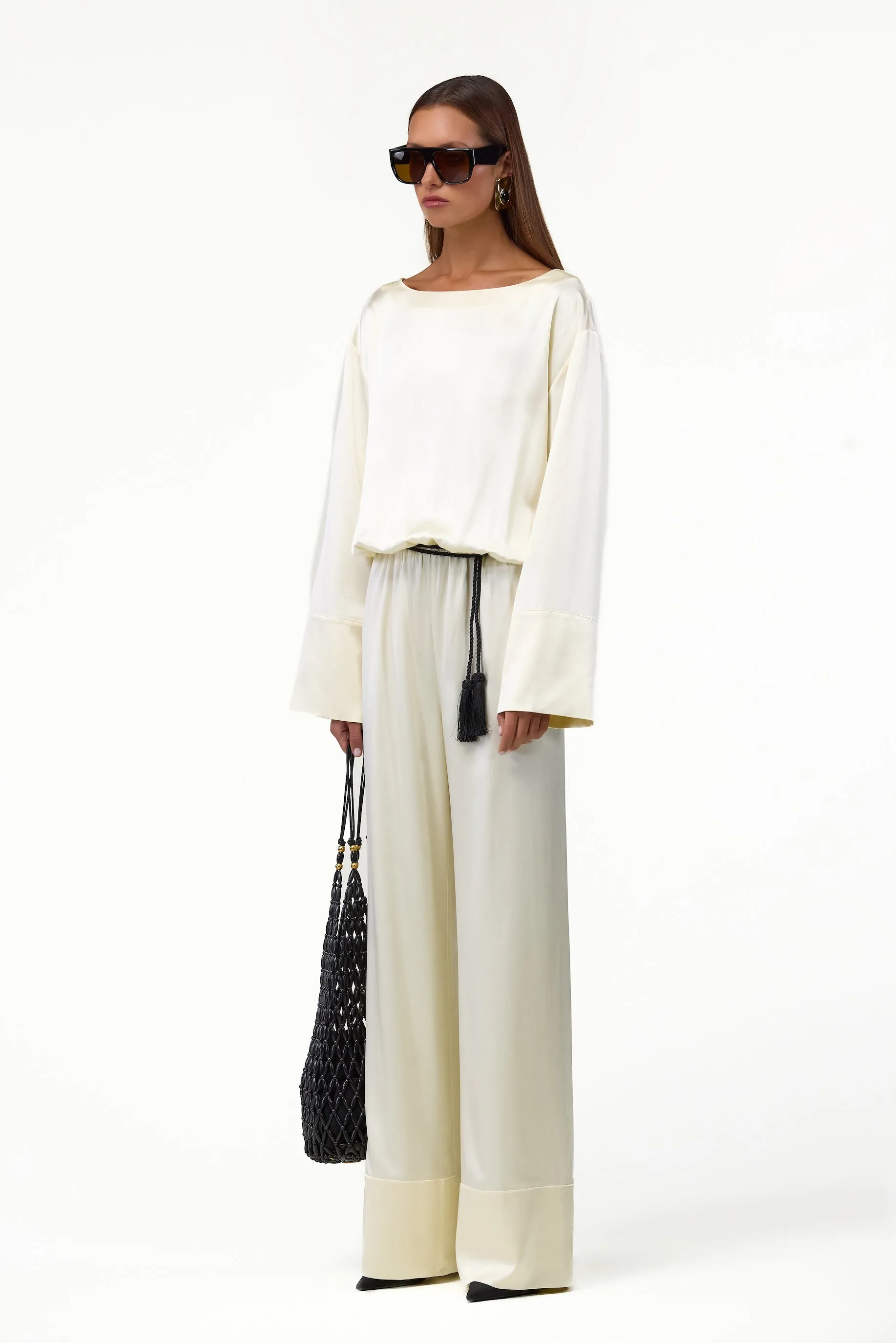 Long Sleeve Silk Jumpsuit (Cream) sold by SAME product image thumbnail 2