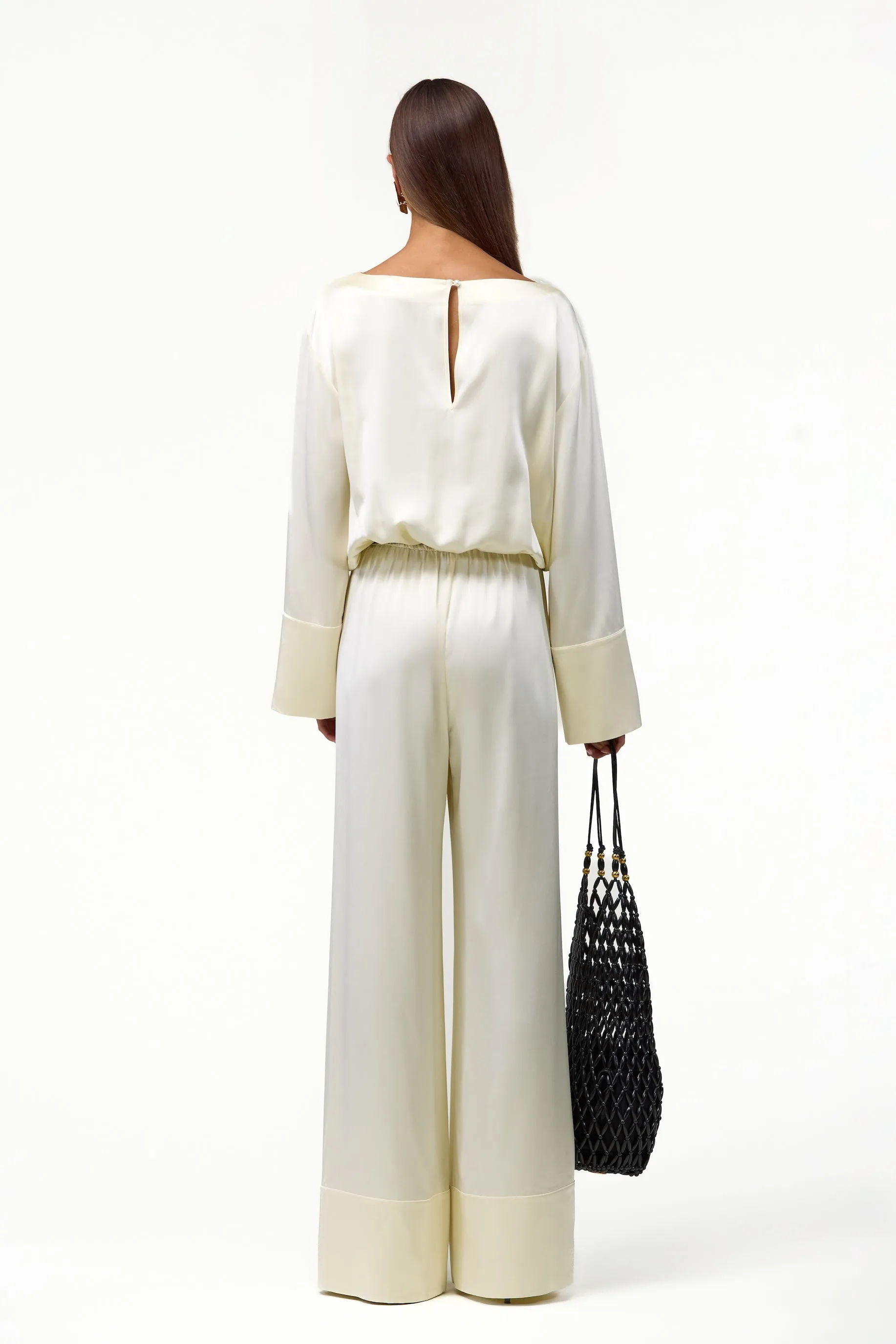 Long Sleeve Silk Jumpsuit (Cream) sold by SAME product image thumbnail 3