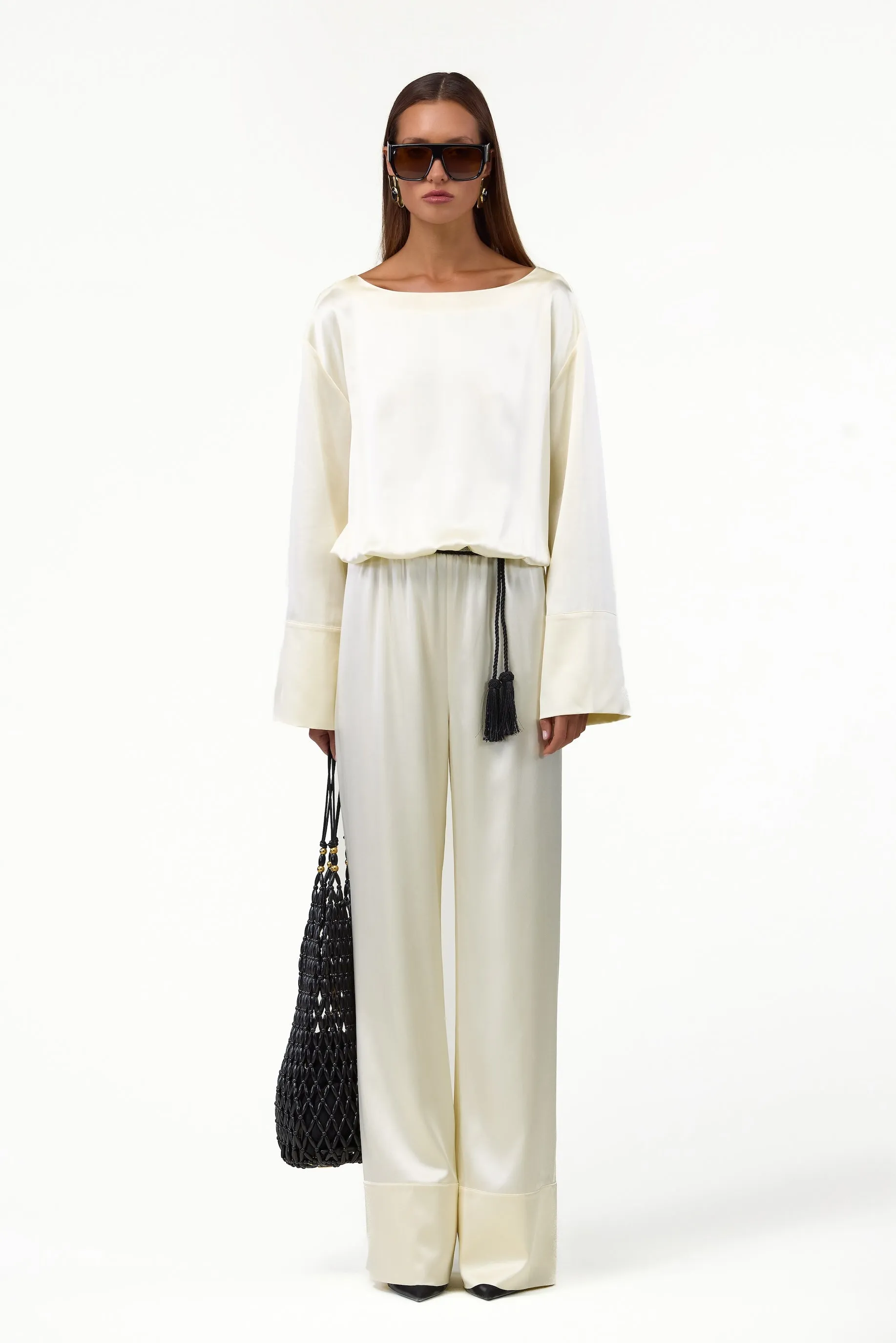 Long Sleeve Silk Jumpsuit (Cream) sold by SAME